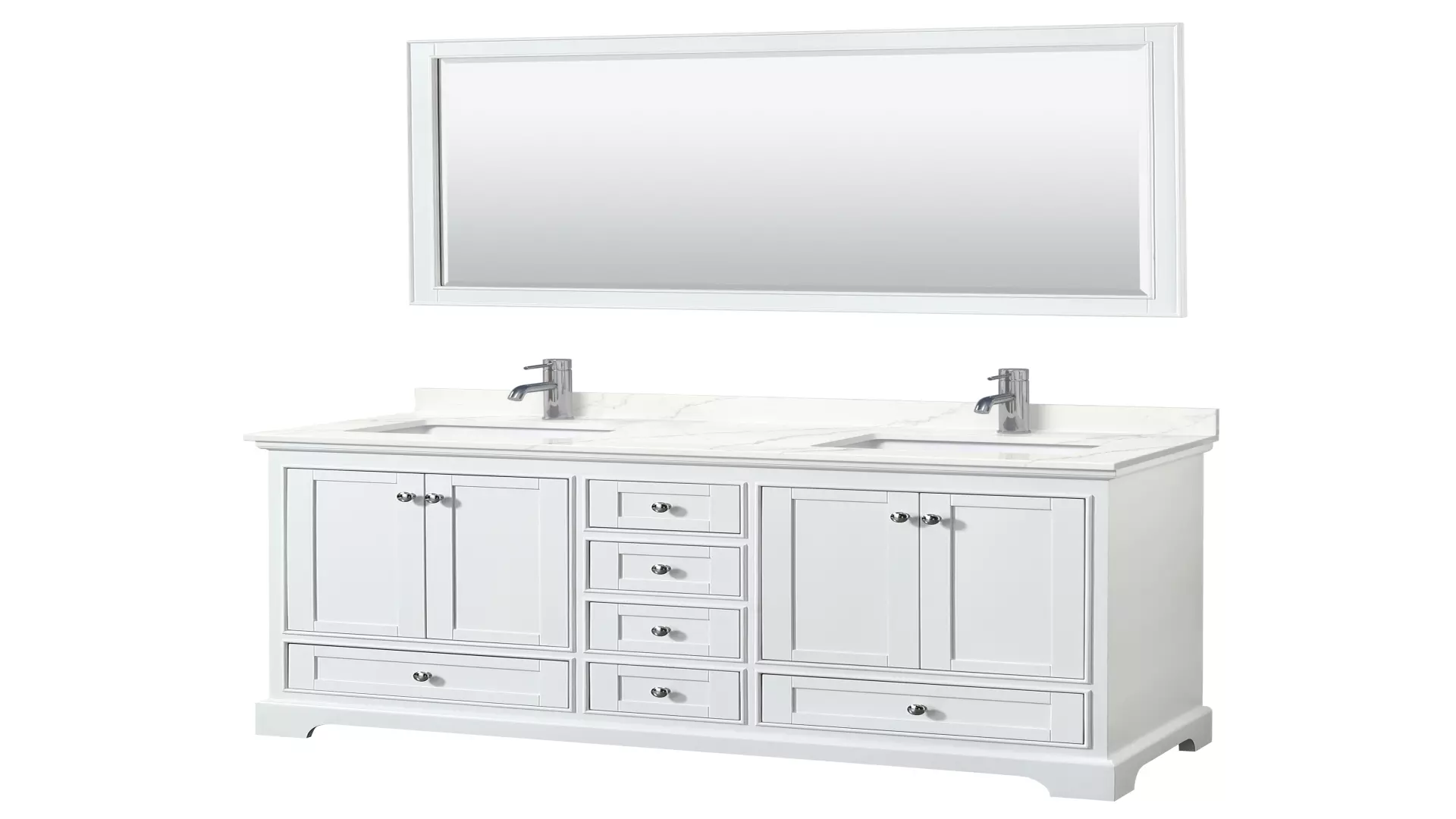 Deborah 60 Inch Double Bathroom Vanity in White, Giotto Quartz Countertop, Undermount Square Sinks (1-Hole), Polished Chrome Trim, 58 Inch Mirror material