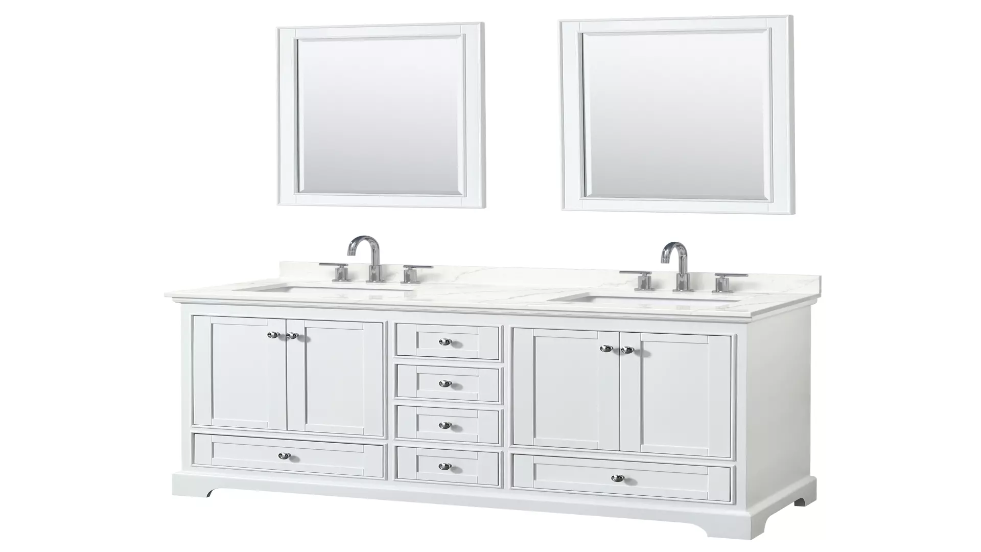 Deborah 60 Inch Double Bathroom Vanity in White, Giotto Quartz Countertop, Undermount Square Sinks (3-Hole), Polished Chrome Trim, 24 Inch Mirrors material