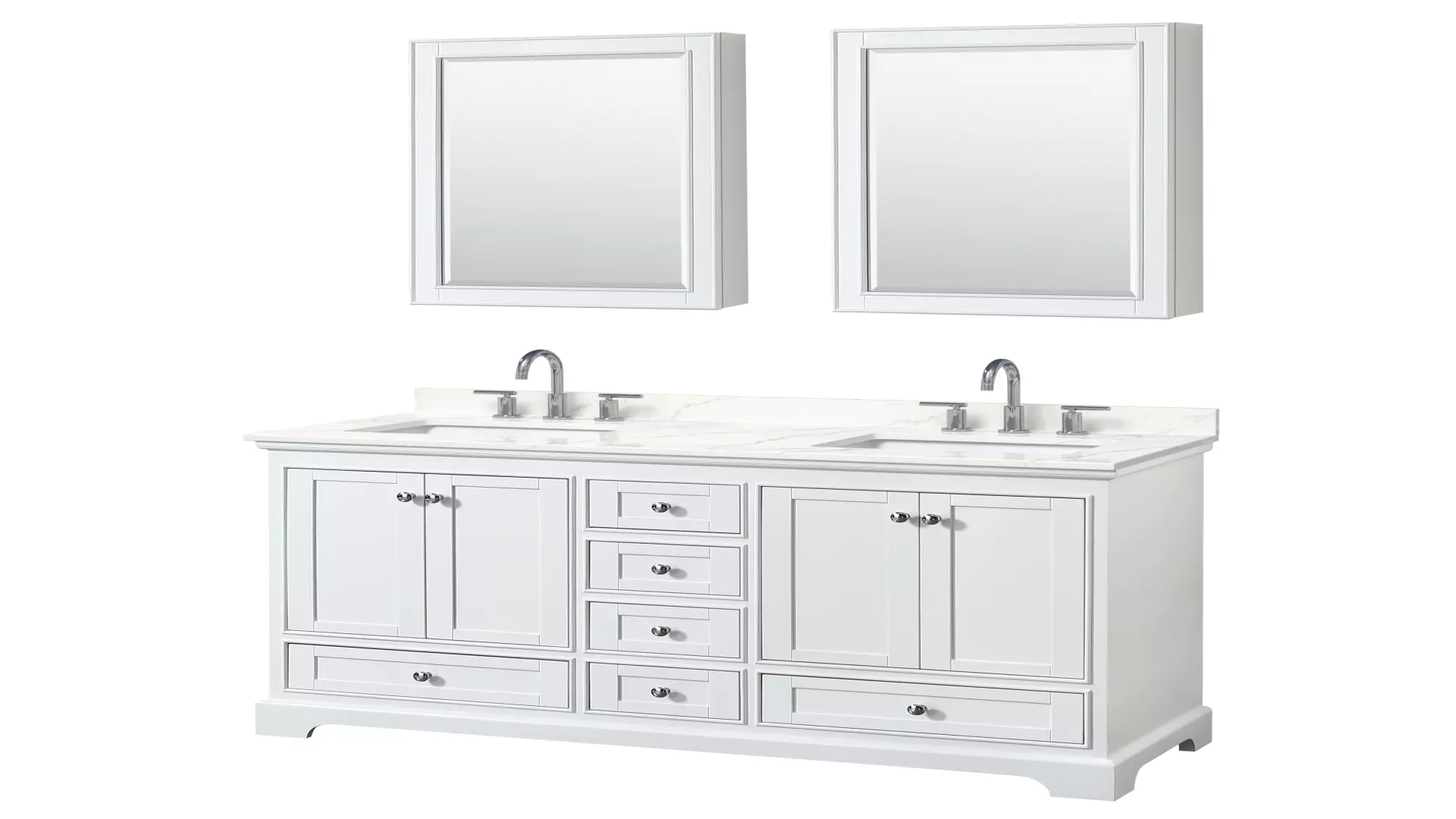 Deborah 60 Inch Double Bathroom Vanity in White, Giotto Quartz Countertop, Undermount Square Sinks (3-Hole), Polished Chrome Trim, Medicine Cabinets material