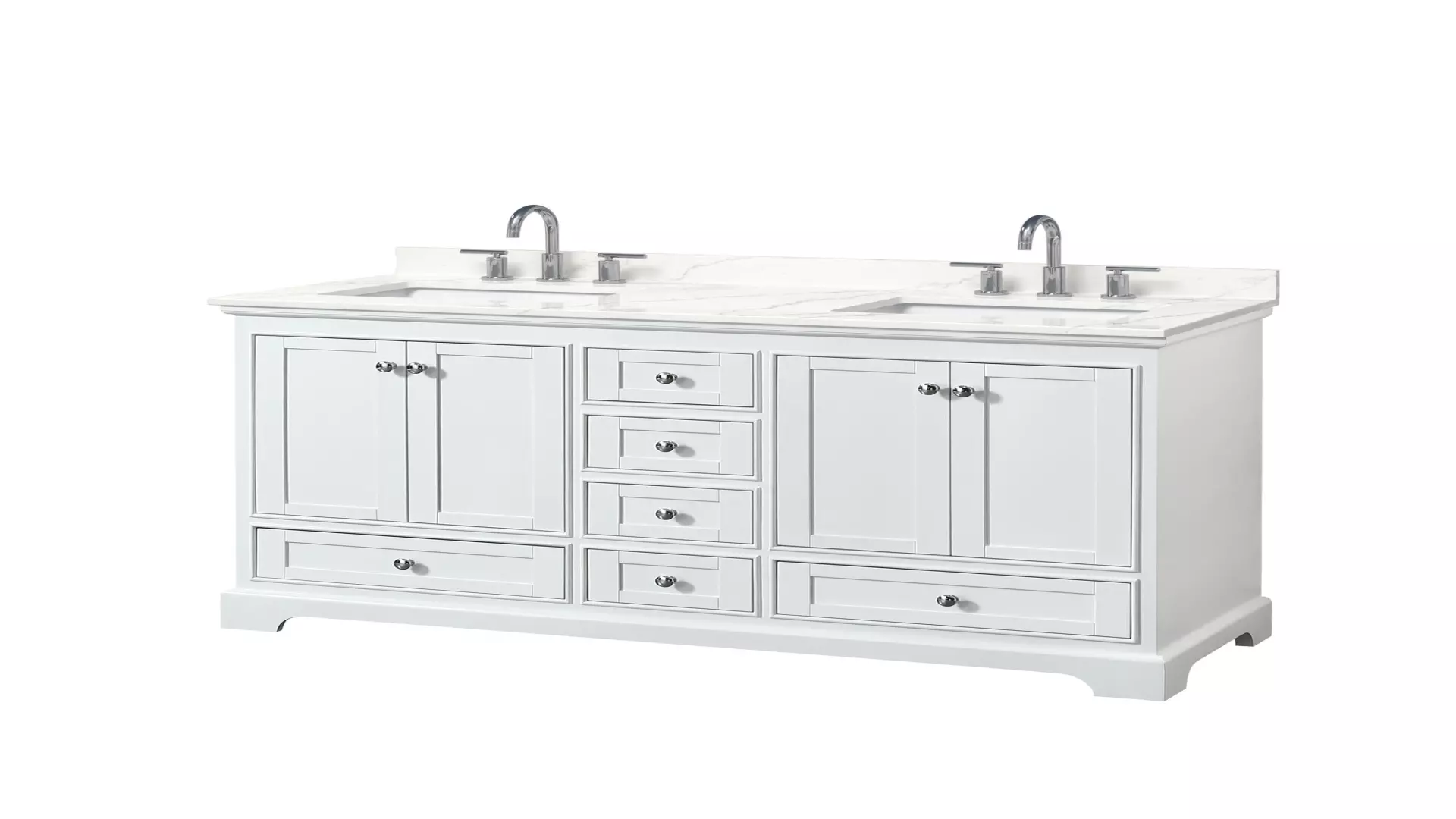 Deborah 60 Inch Double Bathroom Vanity in White, Giotto Quartz Countertop, Undermount Square Sinks (3-Hole), Polished Chrome Trim material