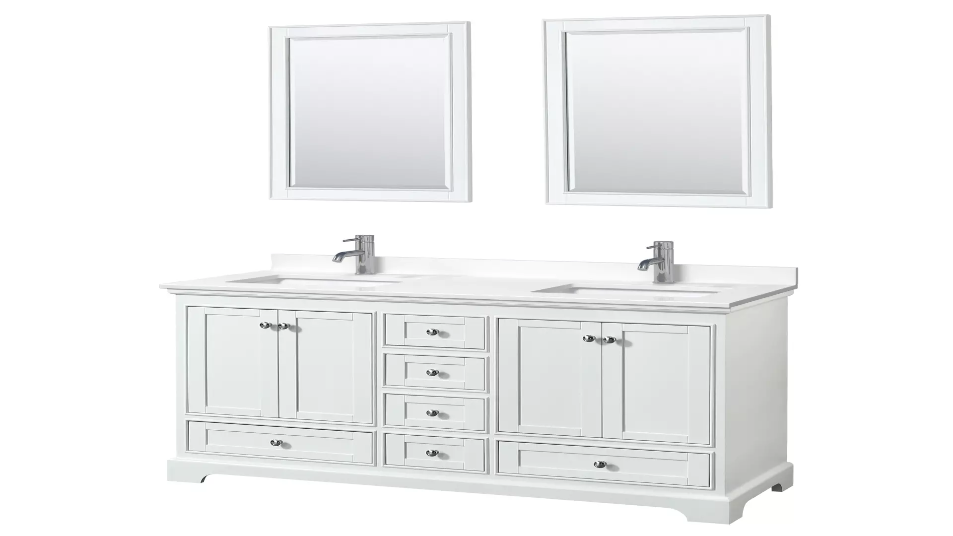 Deborah 60 Inch Double Bathroom Vanity in White, White Quartz Countertop, Undermount Square Sinks (1-Hole), Polished Chrome Trim, 24 Inch Mirrors material