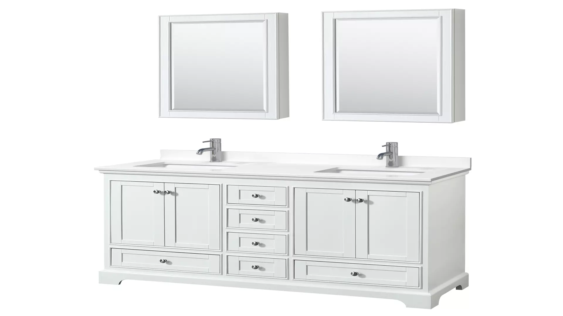 Deborah 60 Inch Double Bathroom Vanity in White, White Quartz Countertop, Undermount Square Sinks (1-Hole), Polished Chrome Trim, Medicine Cabinets material
