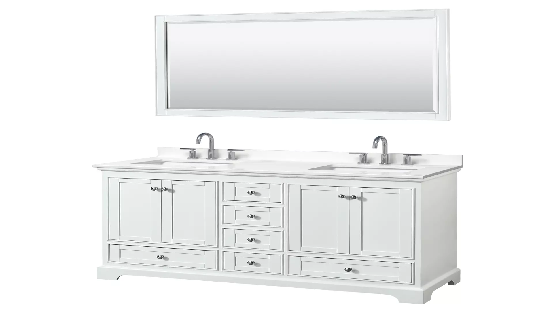 Deborah 60 Inch Double Bathroom Vanity in White, White Quartz Countertop, Undermount Square Sinks (3-Hole), Polished Chrome Trim, 58 Inch Mirror material