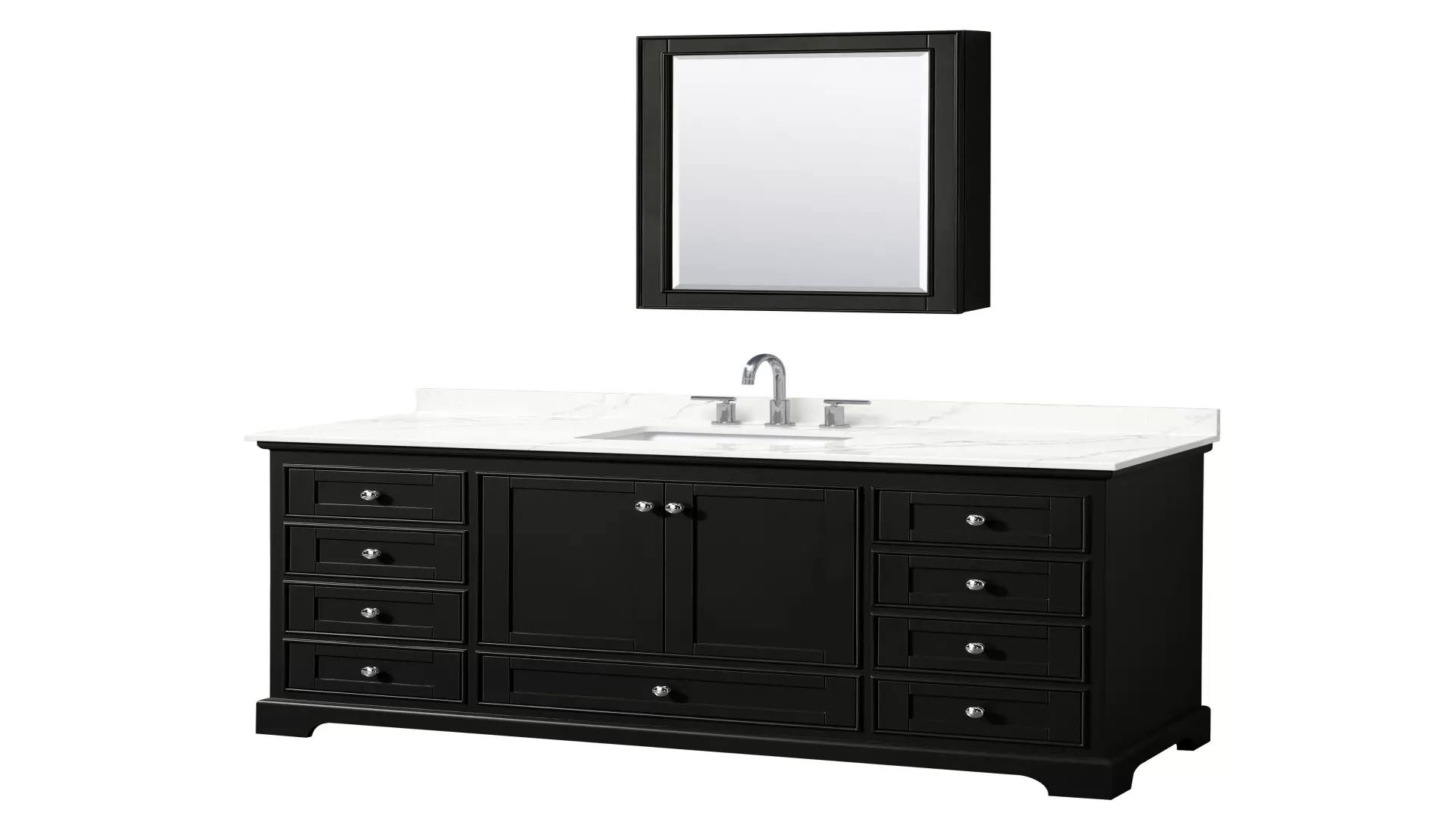 Deborah 60 Inch Single Bathroom Vanity in Dark Espresso, Giotto Quartz Countertop, Undermount Square Sink (3-Hole), Polished Chrome Trim, Medicine Cabinet material