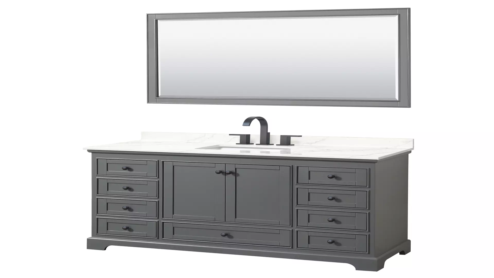 Deborah 60 Inch Single Bathroom Vanity in Dark Gray, Giotto Quartz Countertop, Undermount Square Sink (3-Hole), Matte Black Trim, 58 Inch Mirror material