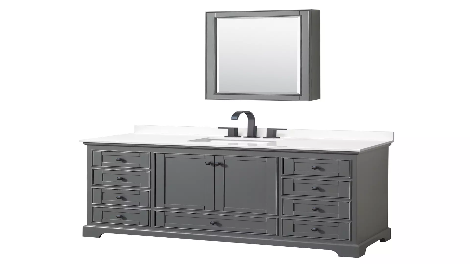 Deborah 60 Inch Single Bathroom Vanity in Dark Gray, White Quartz Countertop, Undermount Square Sink (3-Hole), Matte Black Trim, Medicine Cabinet material