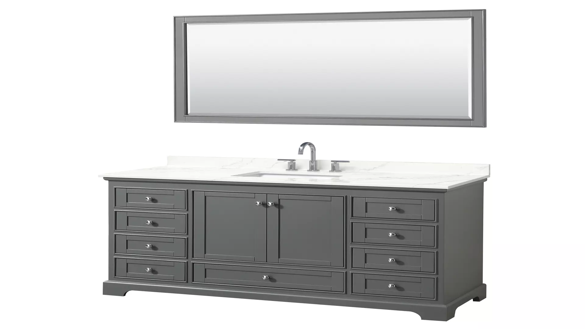 Deborah 60 Inch Single Bathroom Vanity in Dark Gray, Giotto Quartz Countertop, Undermount Square Sink (3-Hole), Polished Chrome Trim, 58 Inch Mirror material