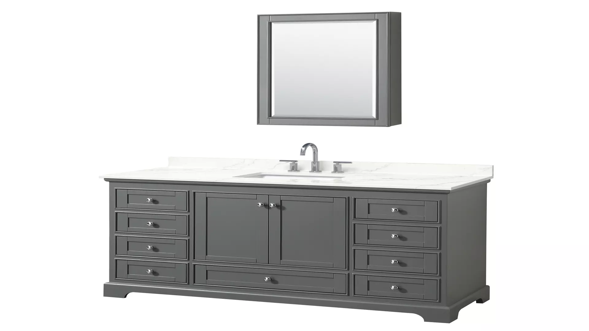 Deborah 60 Inch Single Bathroom Vanity in Dark Gray, Giotto Quartz Countertop, Undermount Square Sink (3-Hole), Polished Chrome Trim, Medicine Cabinet material