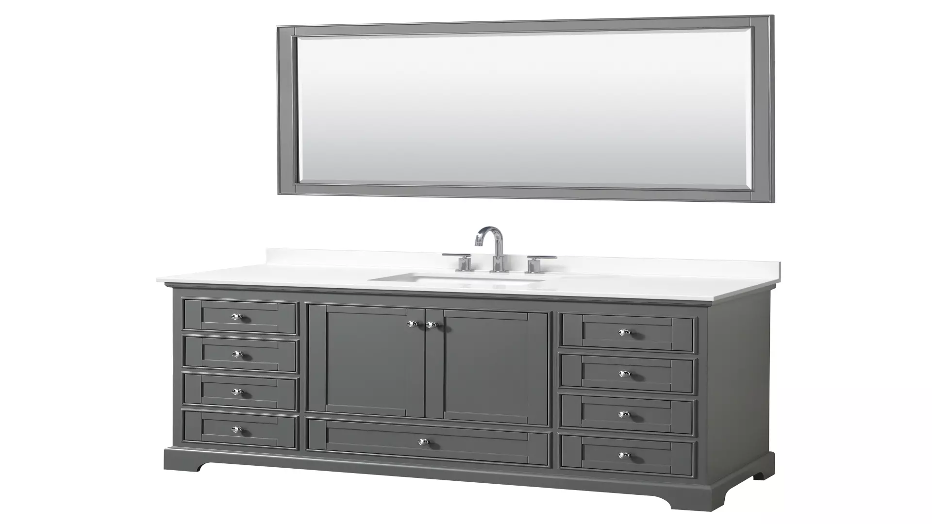 Deborah 60 Inch Single Bathroom Vanity in Dark Gray, White Quartz Countertop, Undermount Square Sink (3-Hole), Polished Chrome Trim, 58 Inch Mirror material