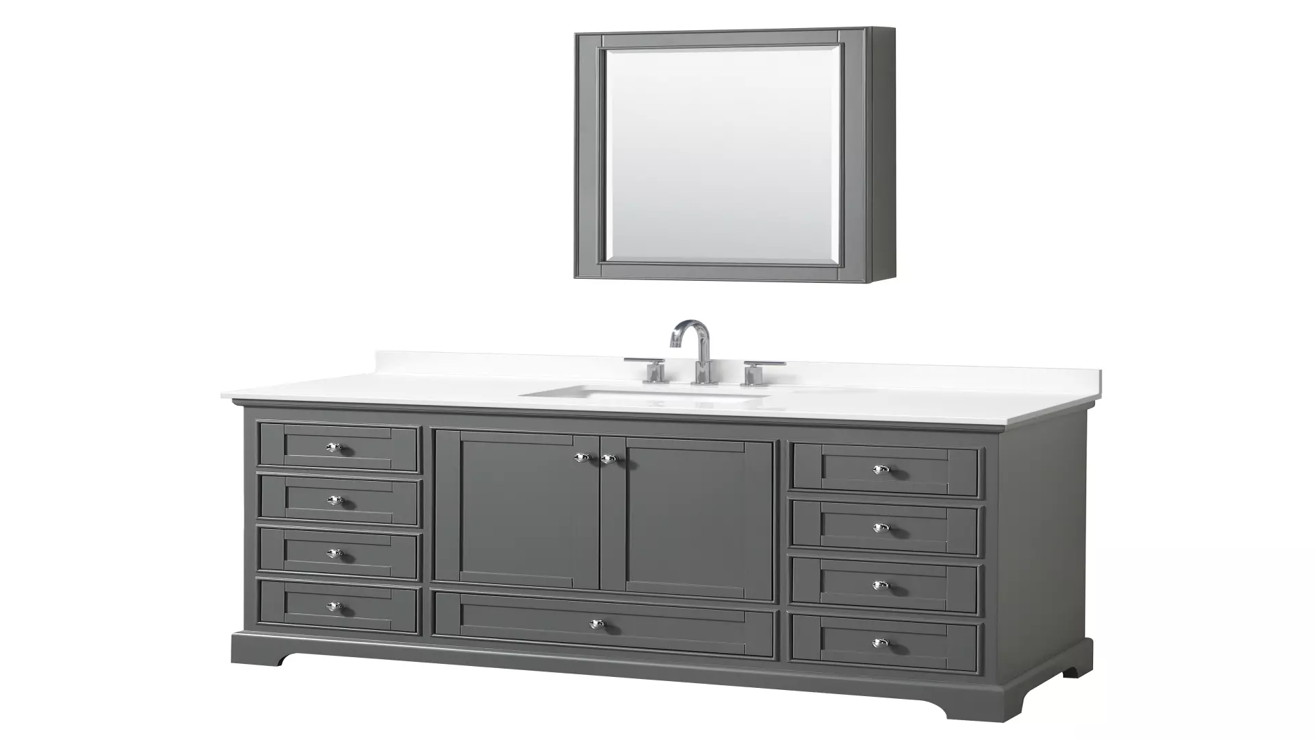 Deborah 60 Inch Single Bathroom Vanity in Dark Gray, White Quartz Countertop, Undermount Square Sink (3-Hole), Polished Chrome Trim, Medicine Cabinet material