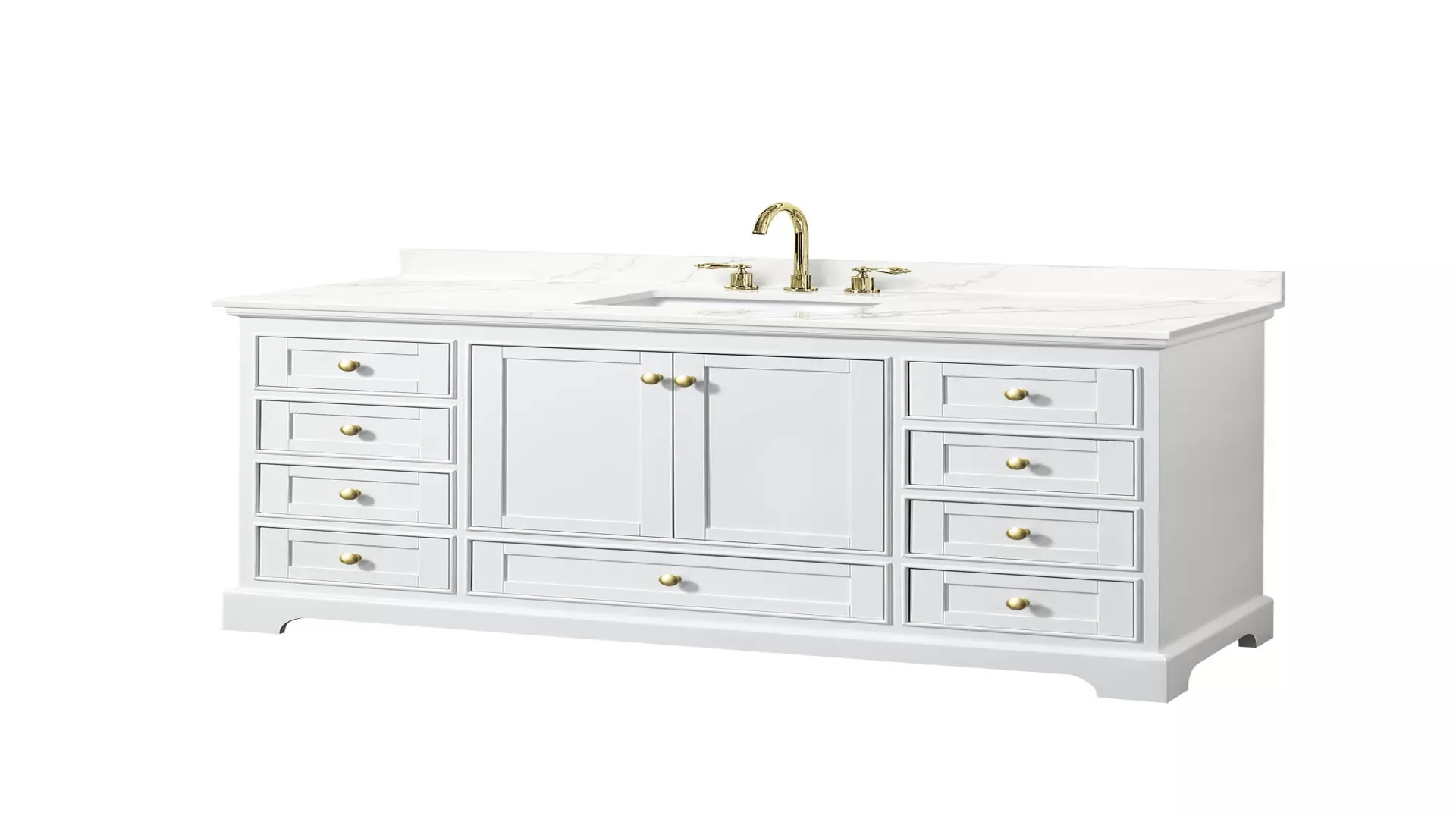 Deborah 60 Inch Single Bathroom Vanity in White, Giotto Quartz Countertop, Undermount Square Sink (3-Hole), Brushed Gold Trim material