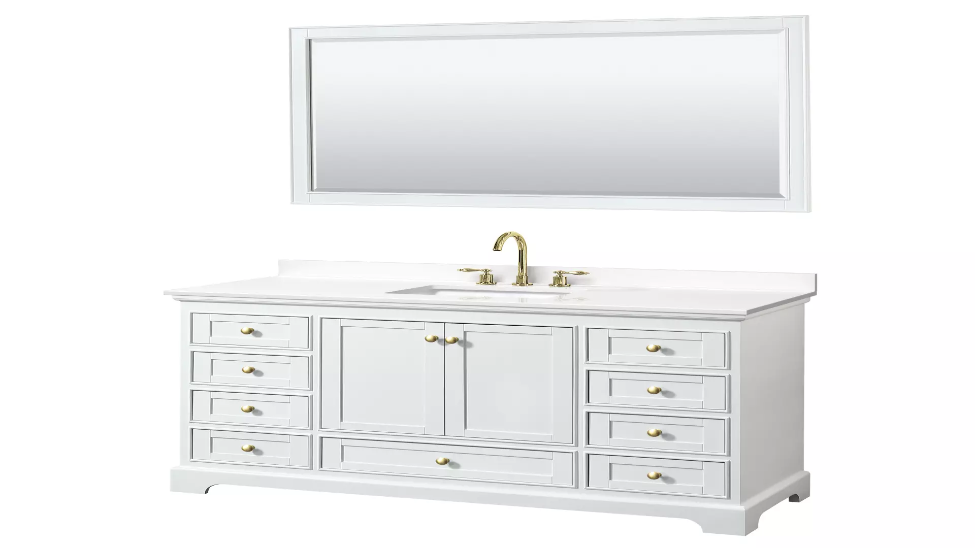 Deborah 60 Inch Single Bathroom Vanity in White, White Quartz Countertop, Undermount Square Sink (3-Hole), Brushed Gold Trim, 58 Inch Mirror material