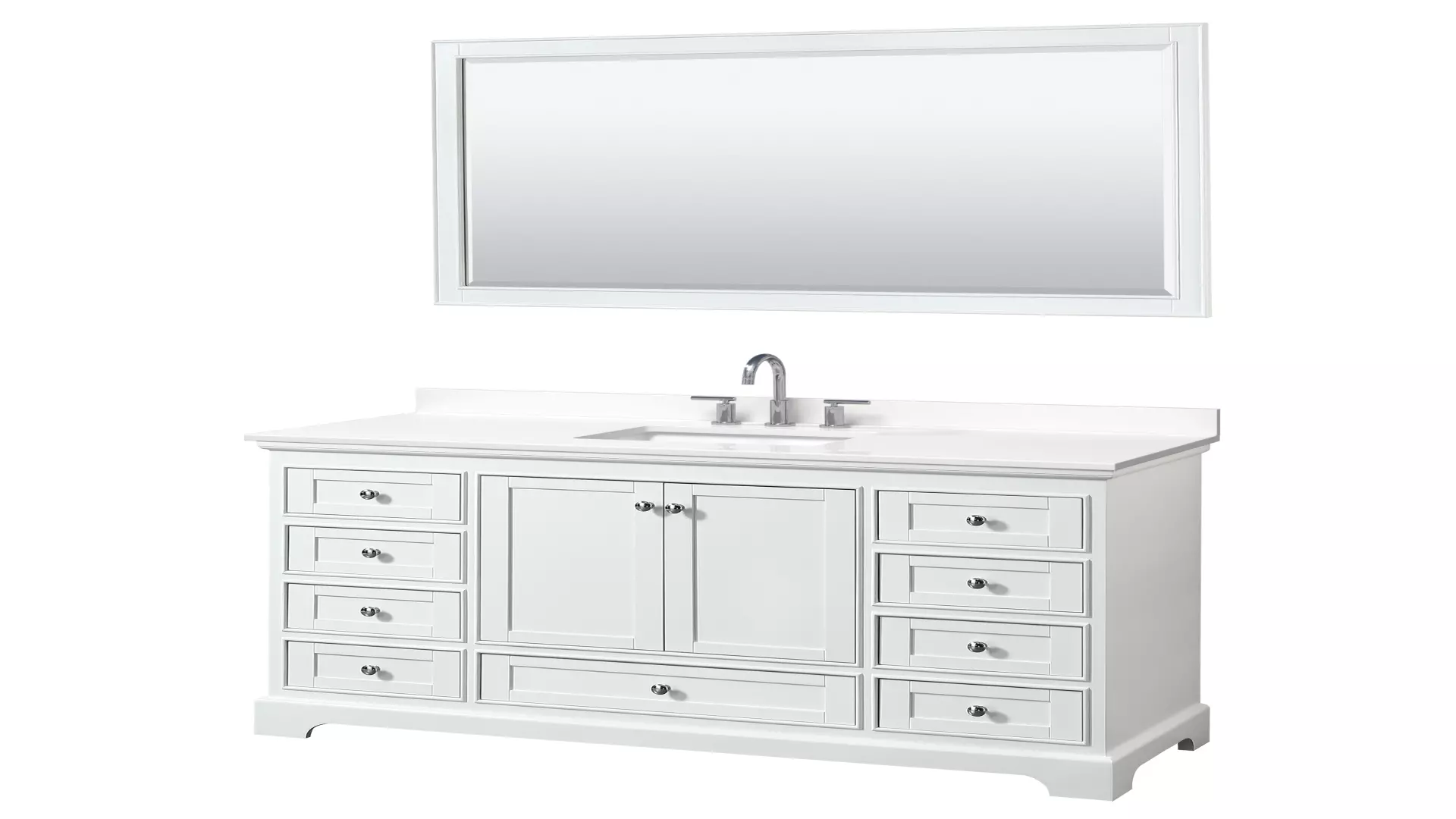 Deborah 60 Inch Single Bathroom Vanity in White, White Quartz Countertop, Undermount Square Sink (3-Hole), Polished Chrome Trim, 58 Inch Mirror material