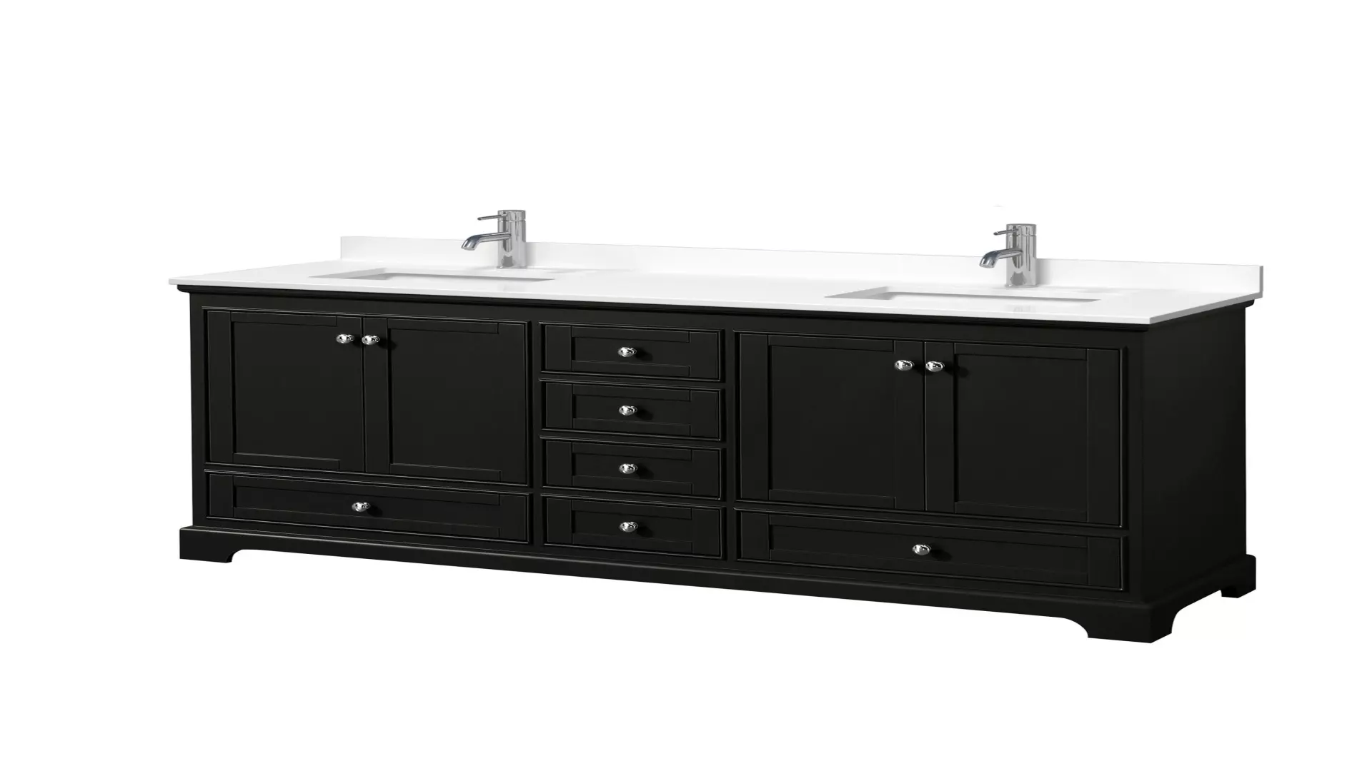 Deborah 72 Inch Double Bathroom Vanity in Dark Espresso, White Quartz Countertop, Undermount Square Sinks (1-Hole), Polished Chrome Trim material