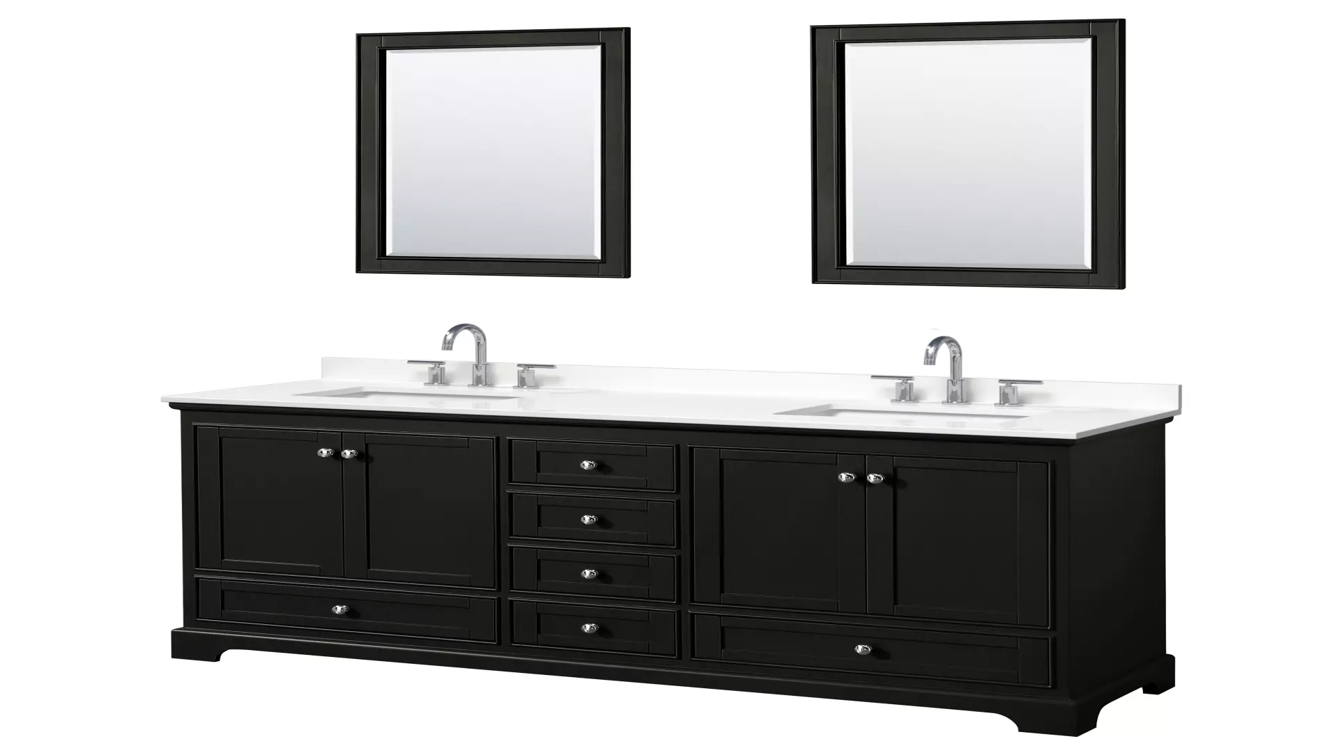 Deborah 72 Inch Double Bathroom Vanity in Dark Espresso, White Quartz Countertop, Undermount Square Sinks (3-Hole), Polished Chrome Trim, 24 Inch Mirrors material