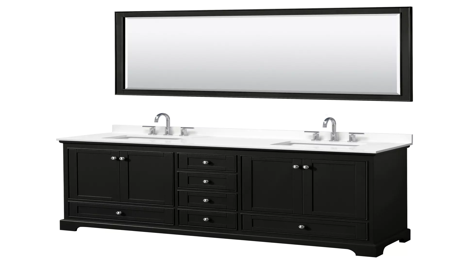 Deborah 72 Inch Double Bathroom Vanity in Dark Espresso, White Quartz Countertop, Undermount Square Sinks (3-Hole), Polished Chrome Trim, 70 Inch Mirror material
