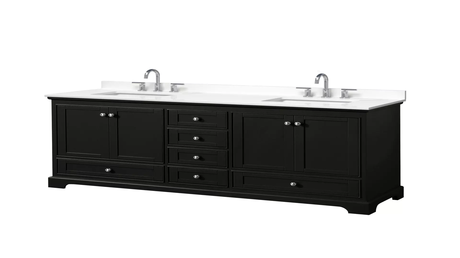 Deborah 72 Inch Double Bathroom Vanity in Dark Espresso, White Quartz Countertop, Undermount Square Sinks (3-Hole), Polished Chrome Trim material