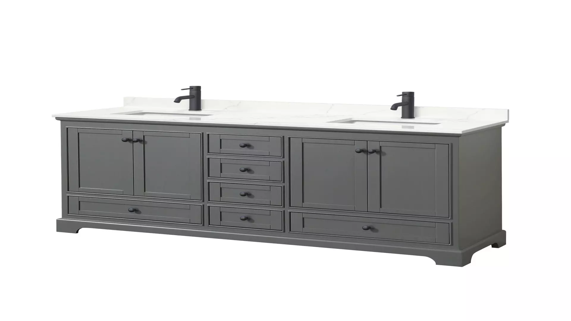 Deborah 72 Inch Double Bathroom Vanity in Dark Gray, Giotto Quartz Countertop, Undermount Square Sinks (1-Hole), Matte Black Trim material