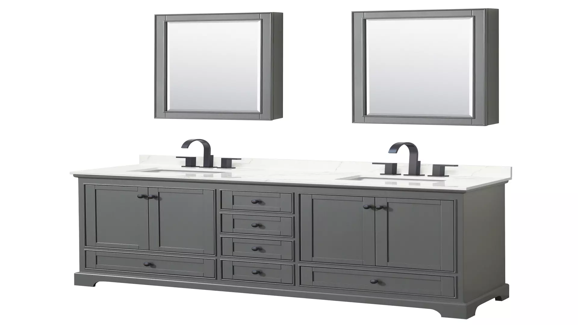 Deborah 72 Inch Double Bathroom Vanity in Dark Gray, Giotto Quartz Countertop, Undermount Square Sinks (3-Hole), Matte Black Trim, Medicine Cabinets material