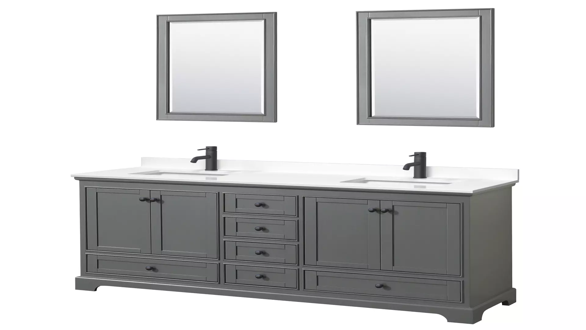 Deborah 72 Inch Double Bathroom Vanity in Dark Gray, White Quartz Countertop, Undermount Square Sinks (1-Hole), Matte Black Trim, 24 Inch Mirrors material