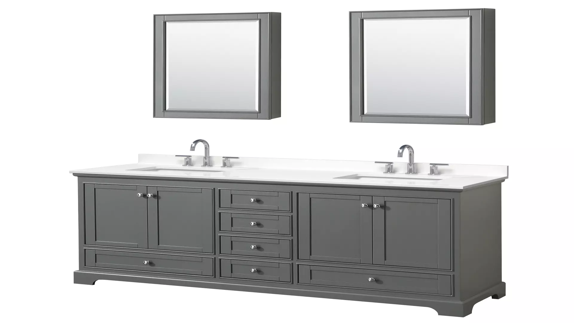 Deborah 72 Inch Double Bathroom Vanity in Dark Gray, White Quartz Countertop, Undermount Square Sinks (3-Hole), Polished Chrome Trim, Medicine Cabinets material