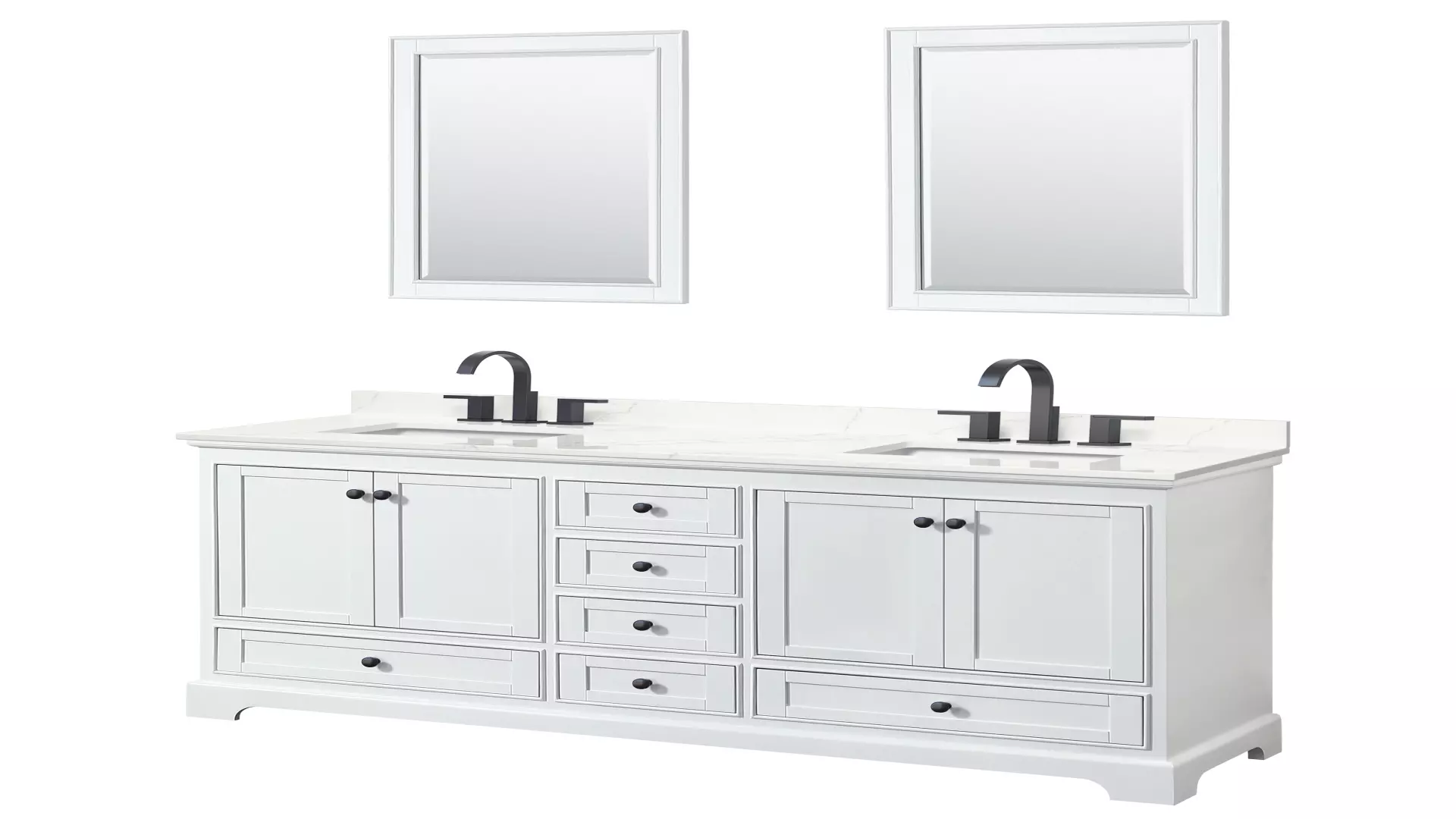 Deborah 72 Inch Double Bathroom Vanity in White, Giotto Quartz Countertop, Undermount Square Sinks (3-Hole), Matte Black Trim, 24 Inch Mirrors material