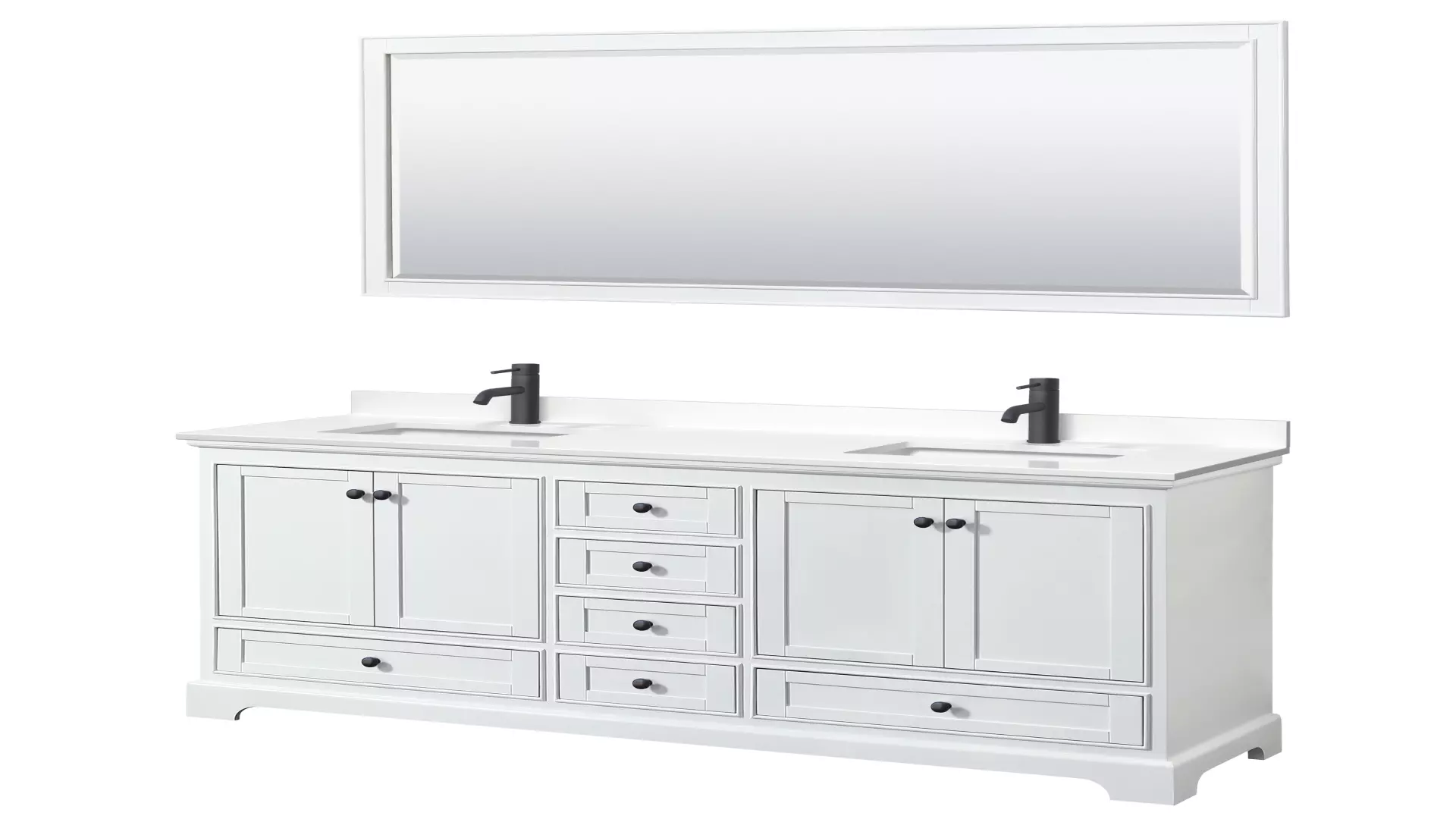 Deborah 72 Inch Double Bathroom Vanity in White, White Quartz Countertop, Undermount Square Sinks (1-Hole), Matte Black Trim, 70 Inch Mirror material