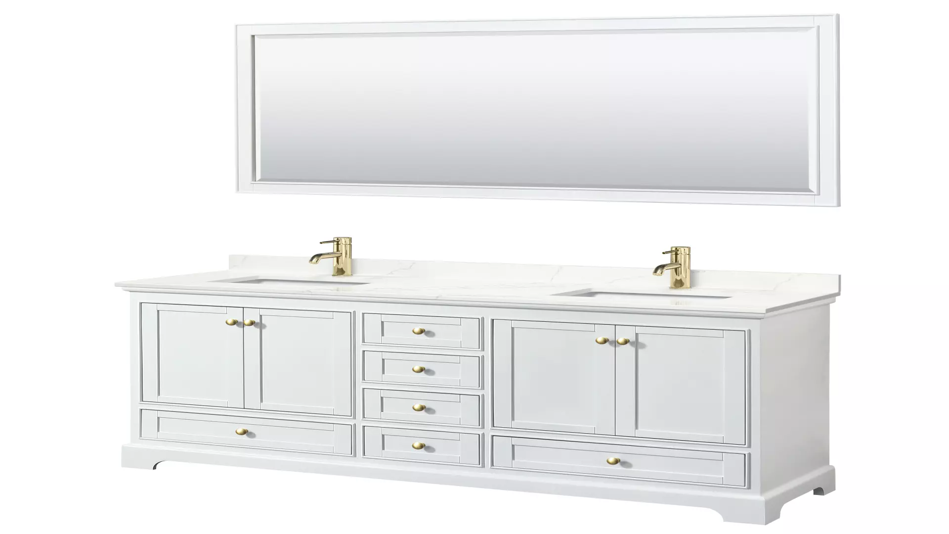 Deborah 72 Inch Double Bathroom Vanity in White, Giotto Quartz Countertop, Undermount Square Sinks (1-Hole), Brushed Gold Trim, 70 Inch Mirror material