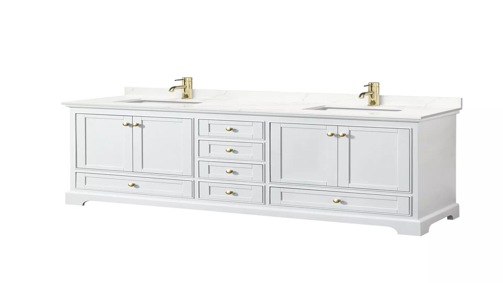 Deborah 72 Inch Double Bathroom Vanity in White, Giotto Quartz Countertop, Undermount Square Sinks (1-Hole), Brushed Gold Trim material