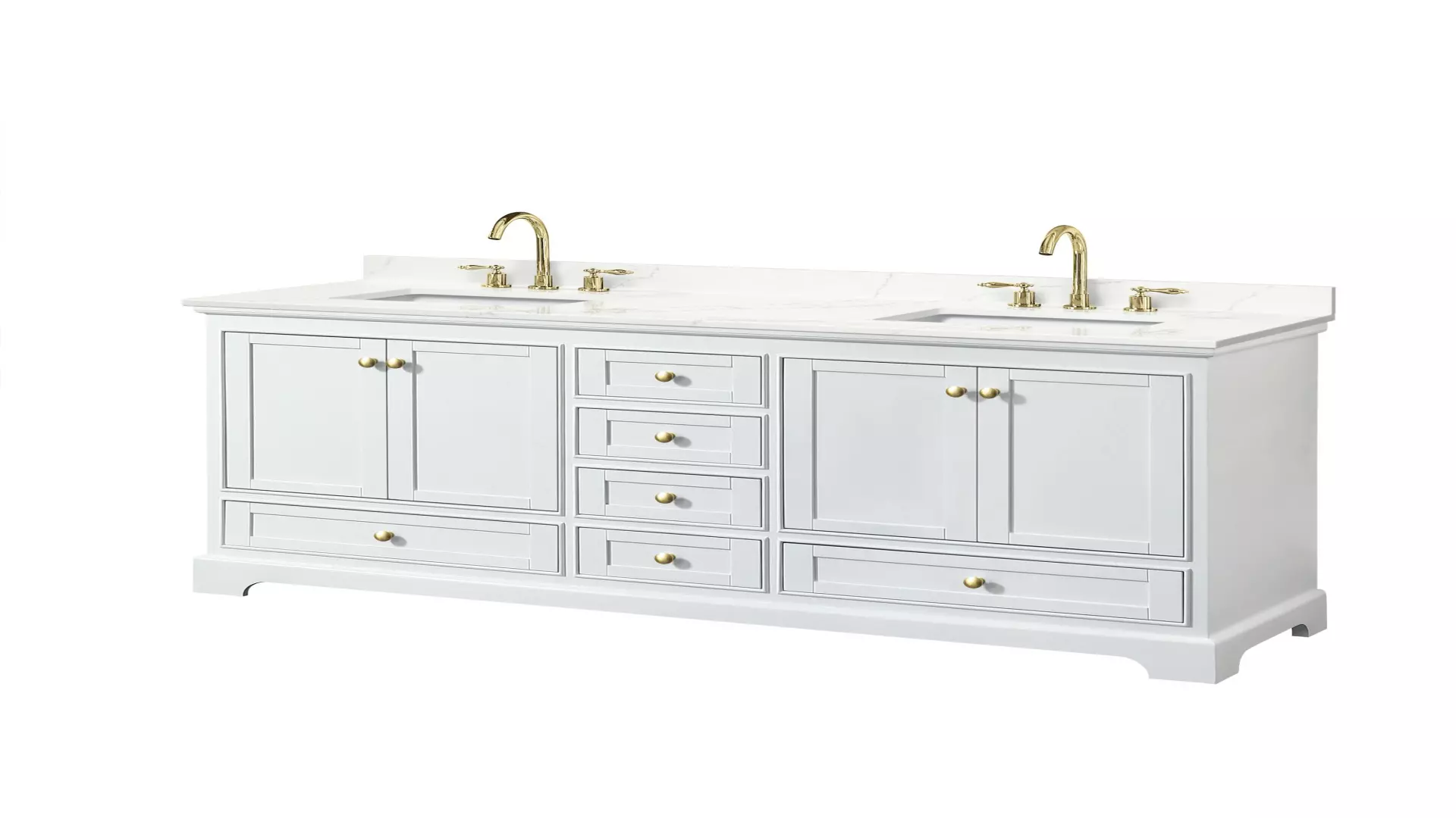 Deborah 72 Inch Double Bathroom Vanity in White, Giotto Quartz Countertop, Undermount Square Sinks (3-Hole), Brushed Gold Trim material