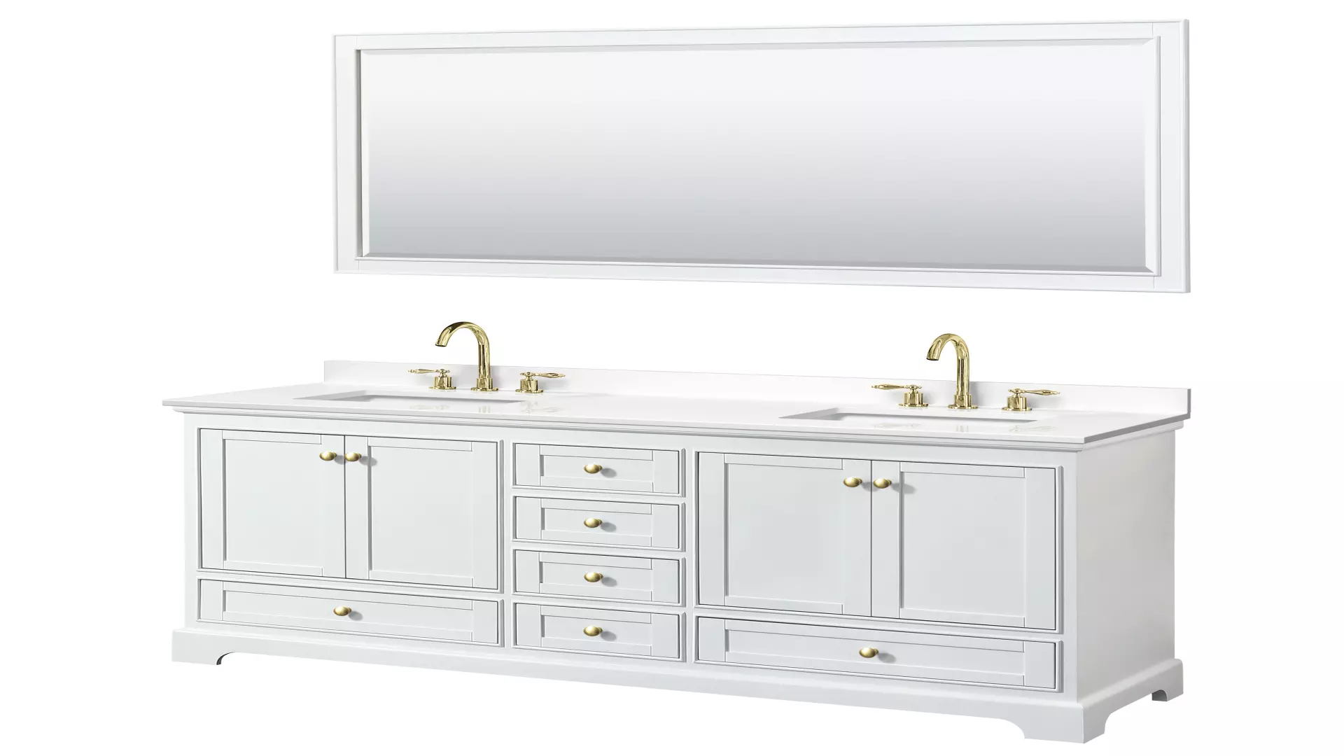 Deborah 72 Inch Double Bathroom Vanity in White, White Quartz Countertop, Undermount Square Sinks (3-Hole), Brushed Gold Trim, 70 Inch Mirror material