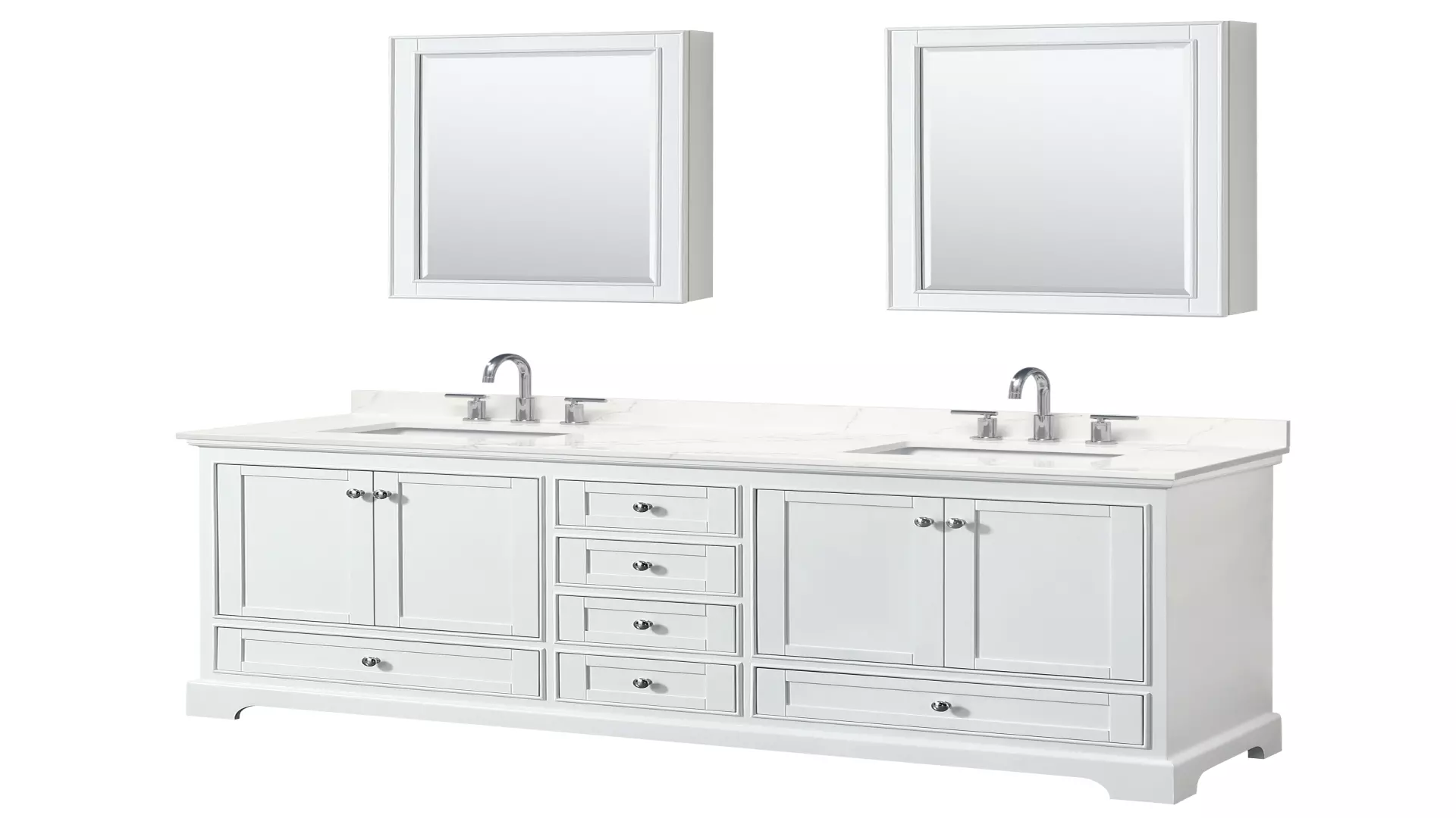 Deborah 72 Inch Double Bathroom Vanity in White, Giotto Quartz Countertop, Undermount Square Sinks (3-Hole), Polished Chrome Trim, Medicine Cabinets material