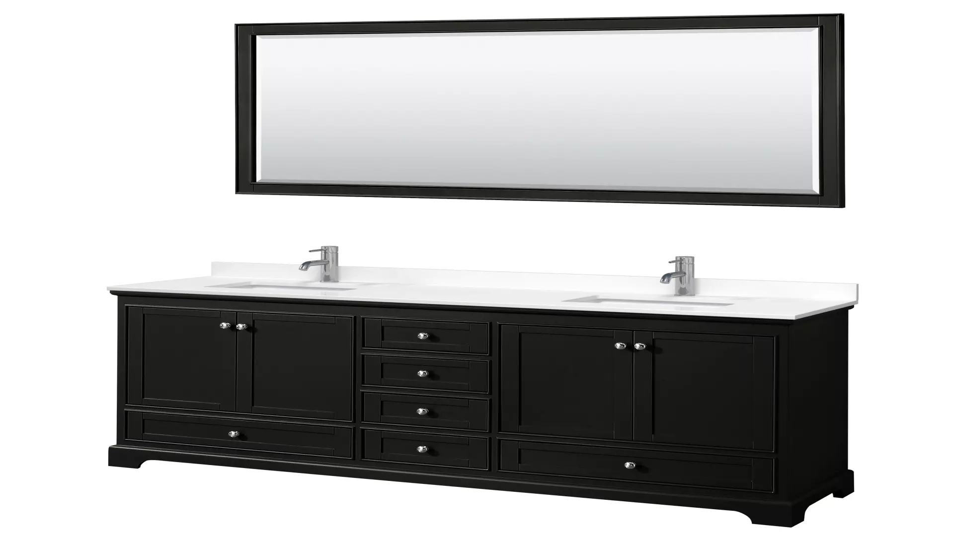 Deborah 80 Inch Double Bathroom Vanity in Dark Espresso, White Quartz Countertop, Undermount Square Sinks (1-Hole), Polished Chrome Trim, 70 Inch Mirror material