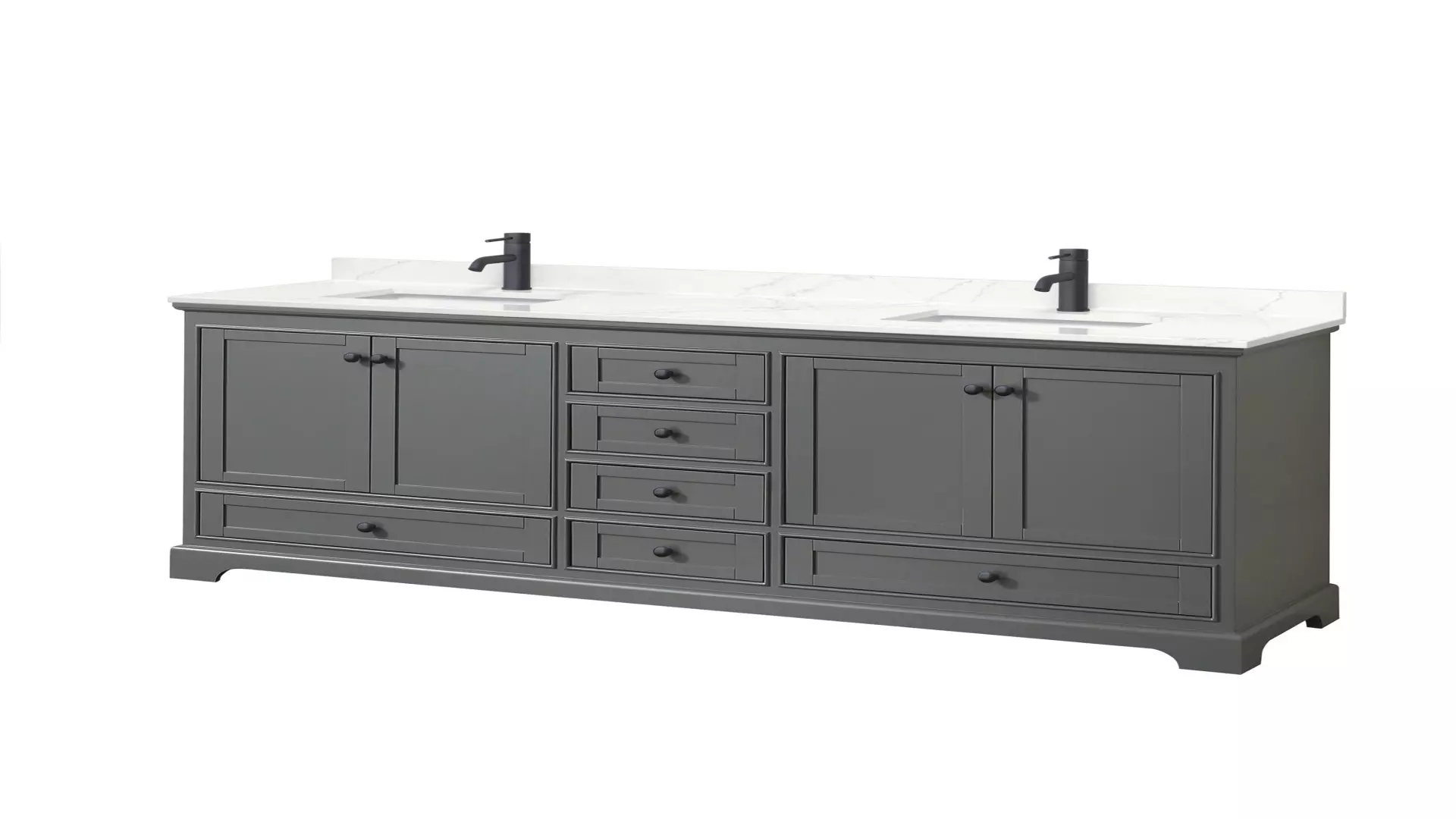 Deborah 80 Inch Double Bathroom Vanity in Dark Gray, Giotto Quartz Countertop, Undermount Square Sinks (1-Hole), Matte Black Trim material