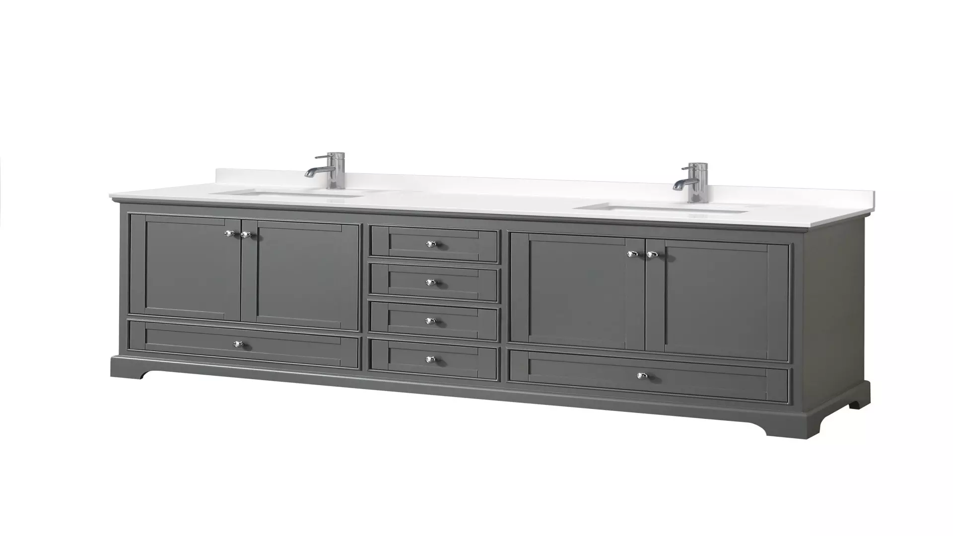Deborah 80 Inch Double Bathroom Vanity in Dark Gray, White Quartz Countertop, Undermount Square Sinks (1-Hole), Polished Chrome Trim material