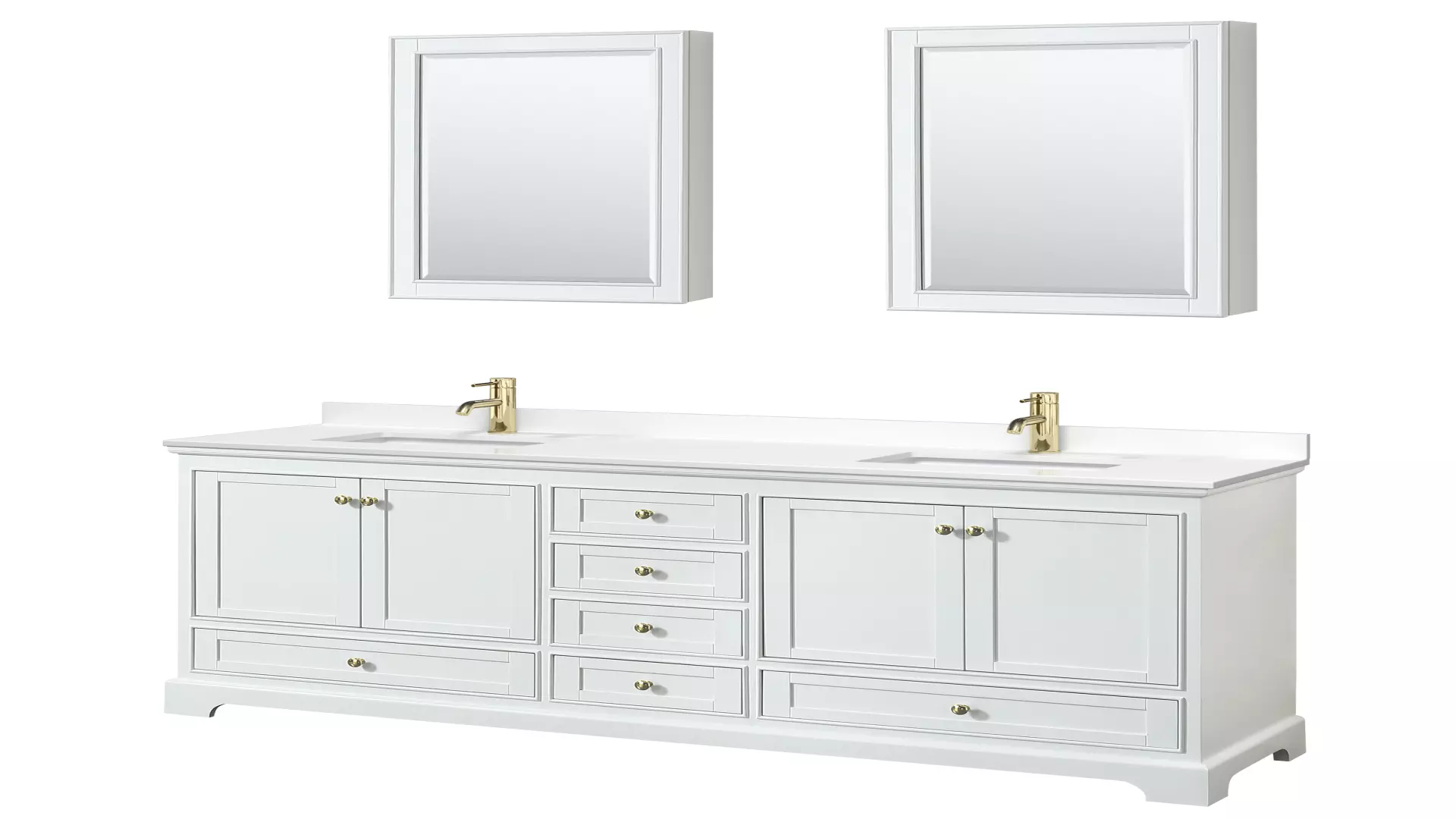 Deborah 80 Inch Double Bathroom Vanity in White, White Quartz Countertop, Undermount Square Sinks (1-Hole), Brushed Gold Trim, Medicine Cabinets material