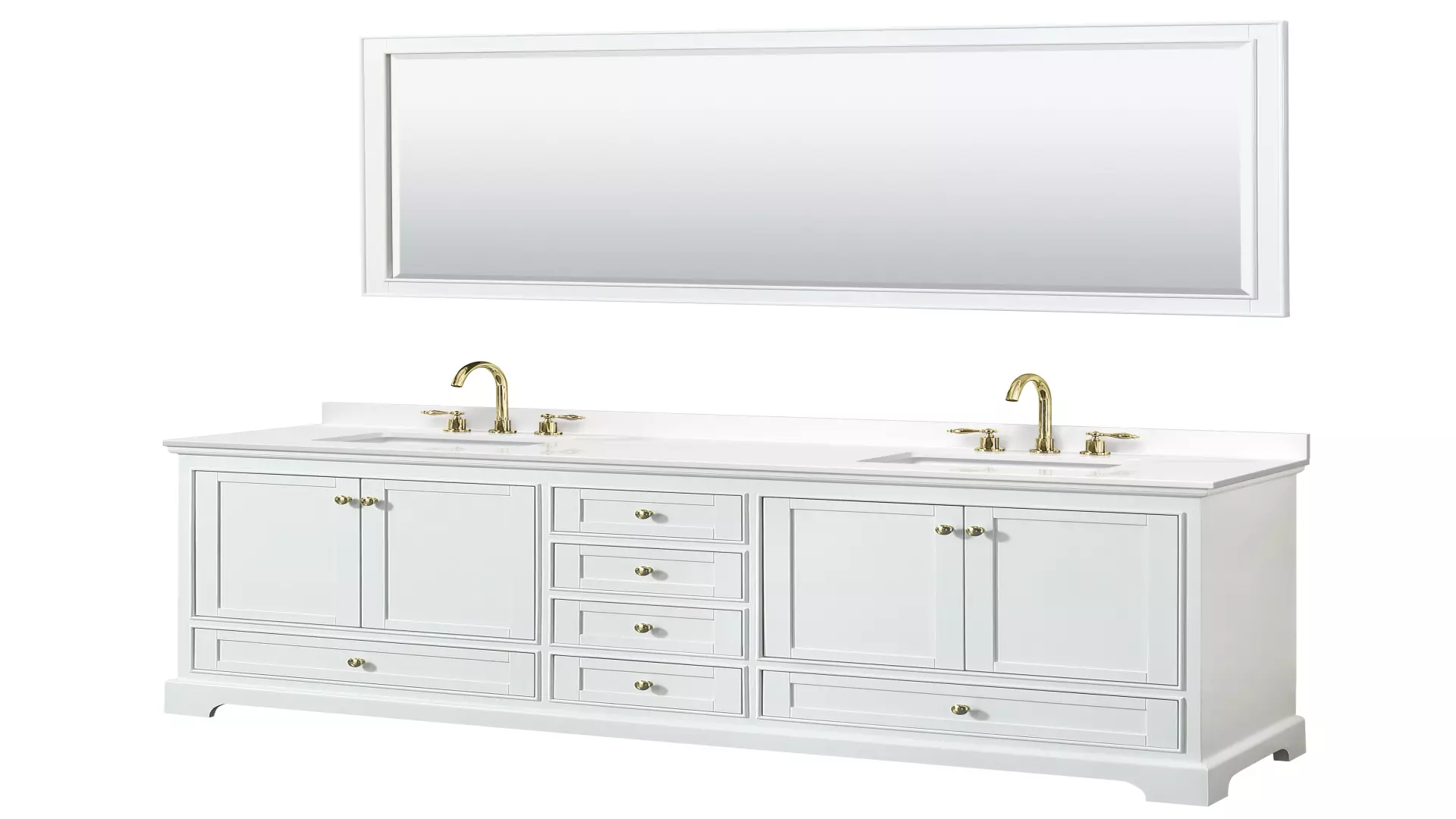 Deborah 80 Inch Double Bathroom Vanity in White, White Quartz Countertop, Undermount Square Sinks (3-Hole), Brushed Gold Trim, 70 Inch Mirror material