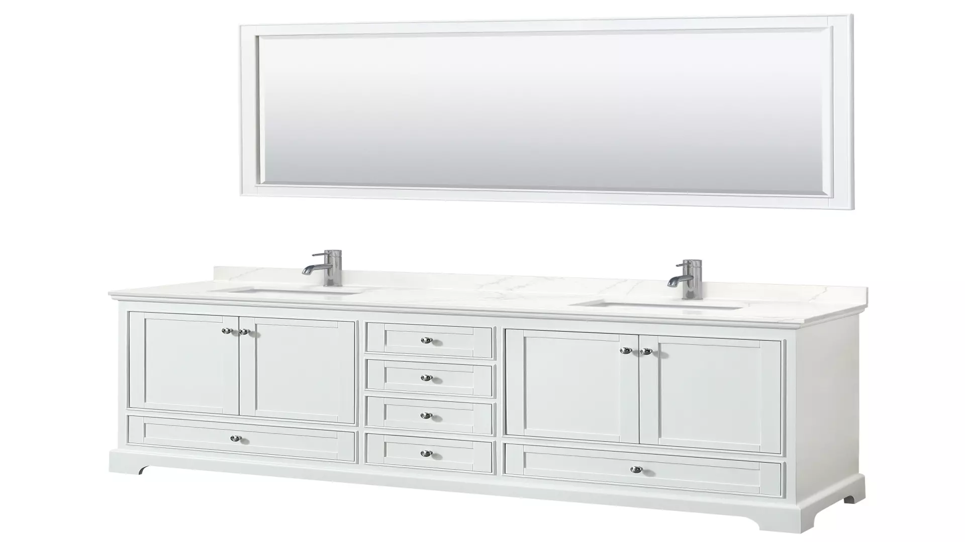 Deborah 80 Inch Double Bathroom Vanity in White, Giotto Quartz Countertop, Undermount Square Sinks (1-Hole), Polished Chrome Trim, 70 Inch Mirror material