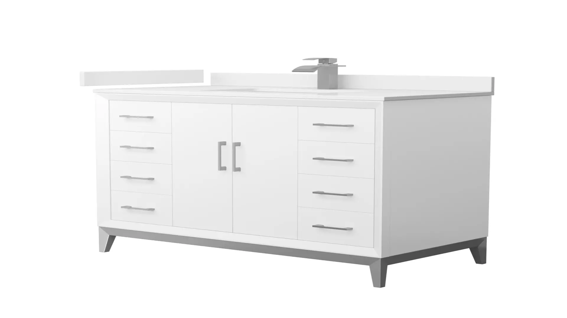 Amici 42 Inch Single Bathroom Vanity in White, White Quartz Countertop, Undermount Square Sink (1-Hole), Brushed Nickel Trim material