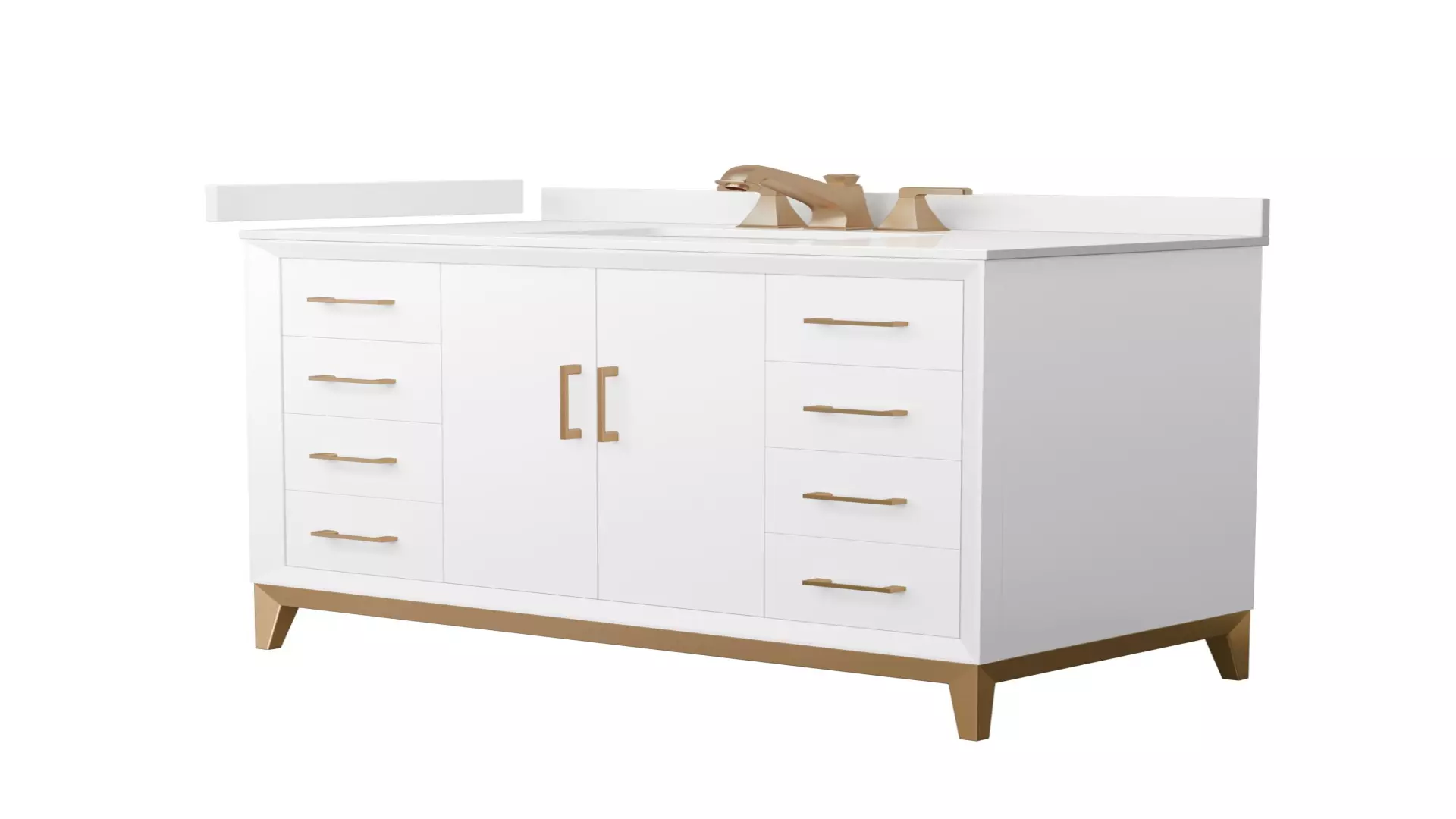 Amici 42 Inch Single Bathroom Vanity in White, White Quartz Countertop, Undermount Square Sink (3-Hole), Satin Bronze Trim material