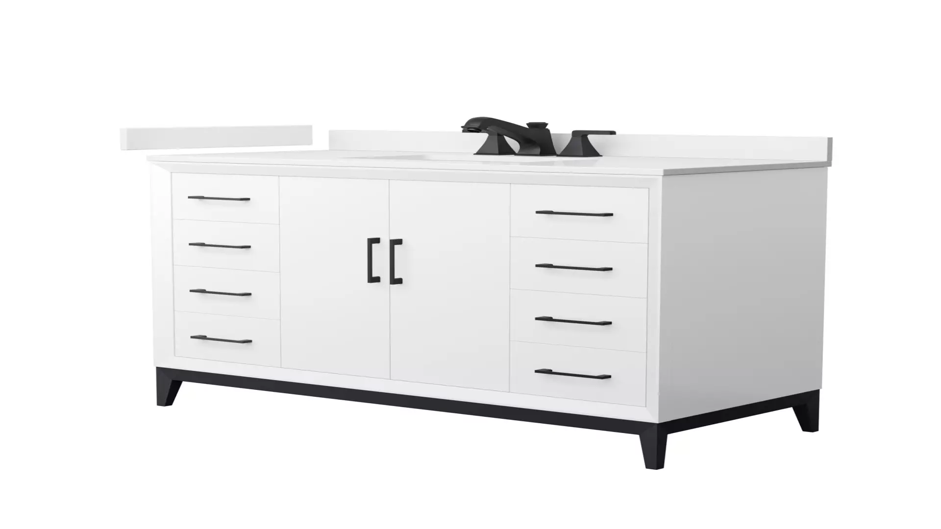 Amici 48 Inch Single Bathroom Vanity in White, White Quartz Countertop, Undermount Square Sink (3-Hole), Matte Black Trim material
