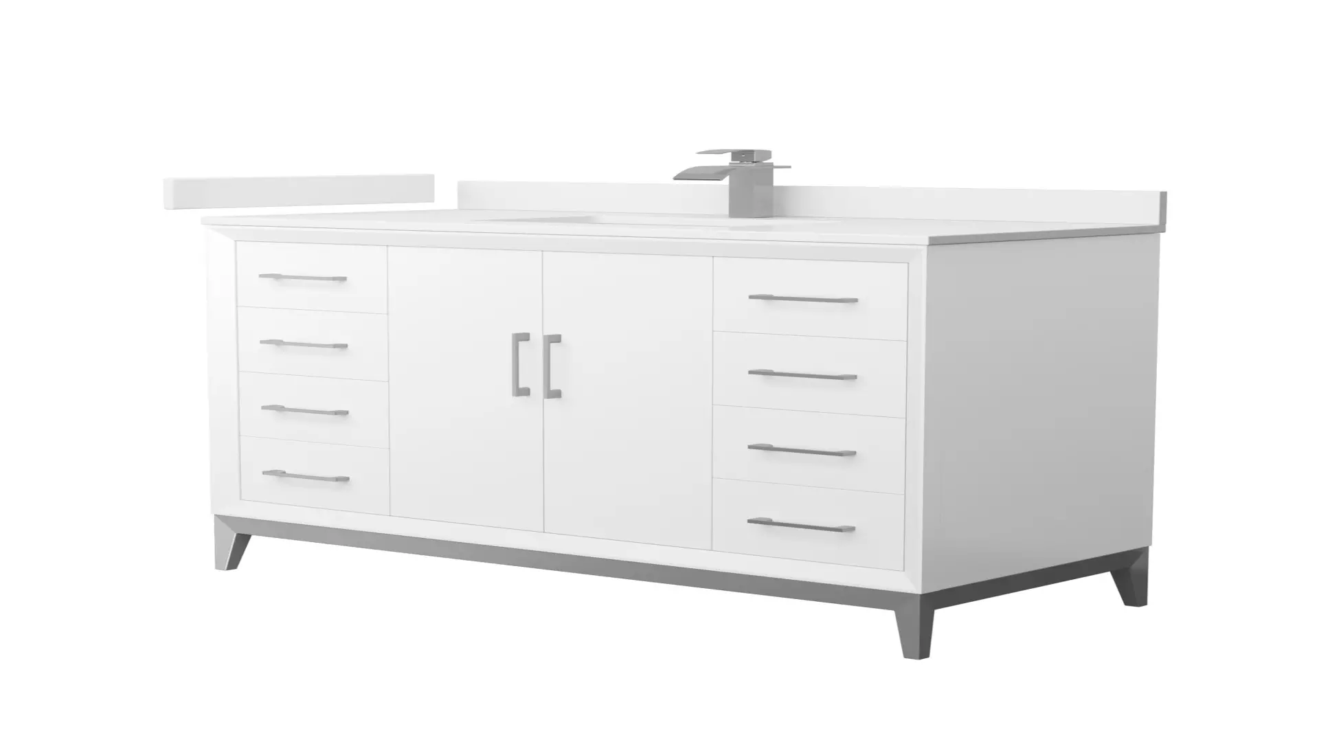 Amici 48 Inch Single Bathroom Vanity in White, White Quartz Countertop, Undermount Square Sink (1-Hole), Brushed Nickel Trim material