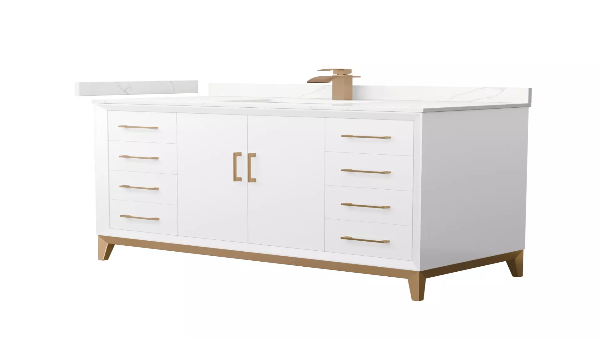 Amici 48 Inch Single Bathroom Vanity in White, Giotto Quartz Countertop, Undermount Square Sink (1-Hole), Satin Bronze Trim material
