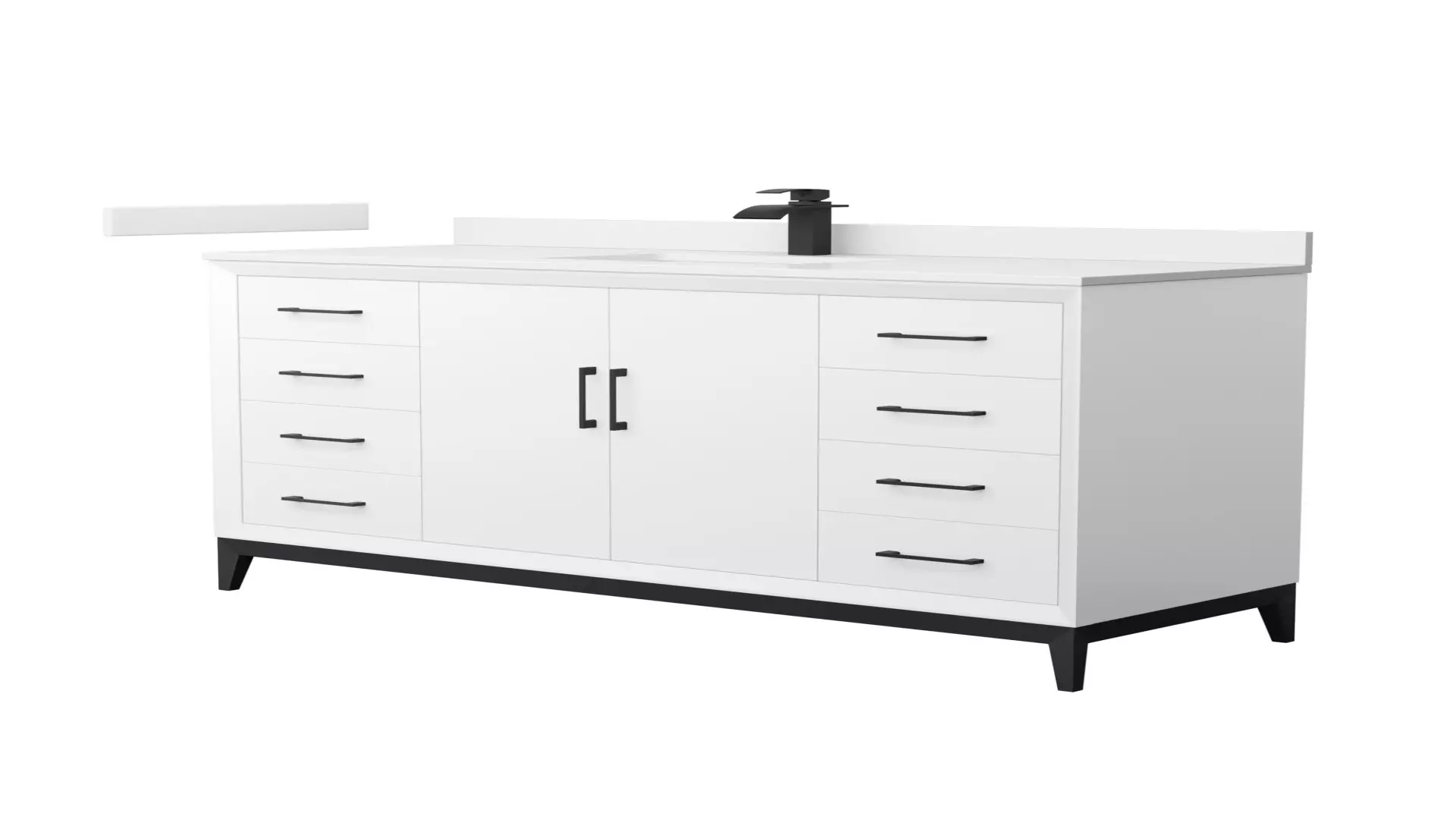 Amici 60 Inch Single Bathroom Vanity in White, White Quartz Countertop, Undermount Square Sink (1-Hole), Matte Black Trim material
