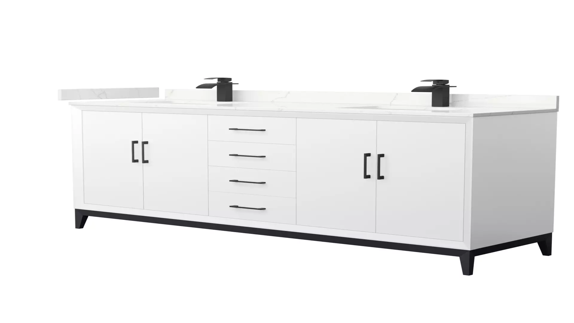 Amici 72 Inch Double Bathroom Vanity in White, Giotto Quartz Countertop, Undermount Square Sinks (1-Hole), Matte Black Trim material