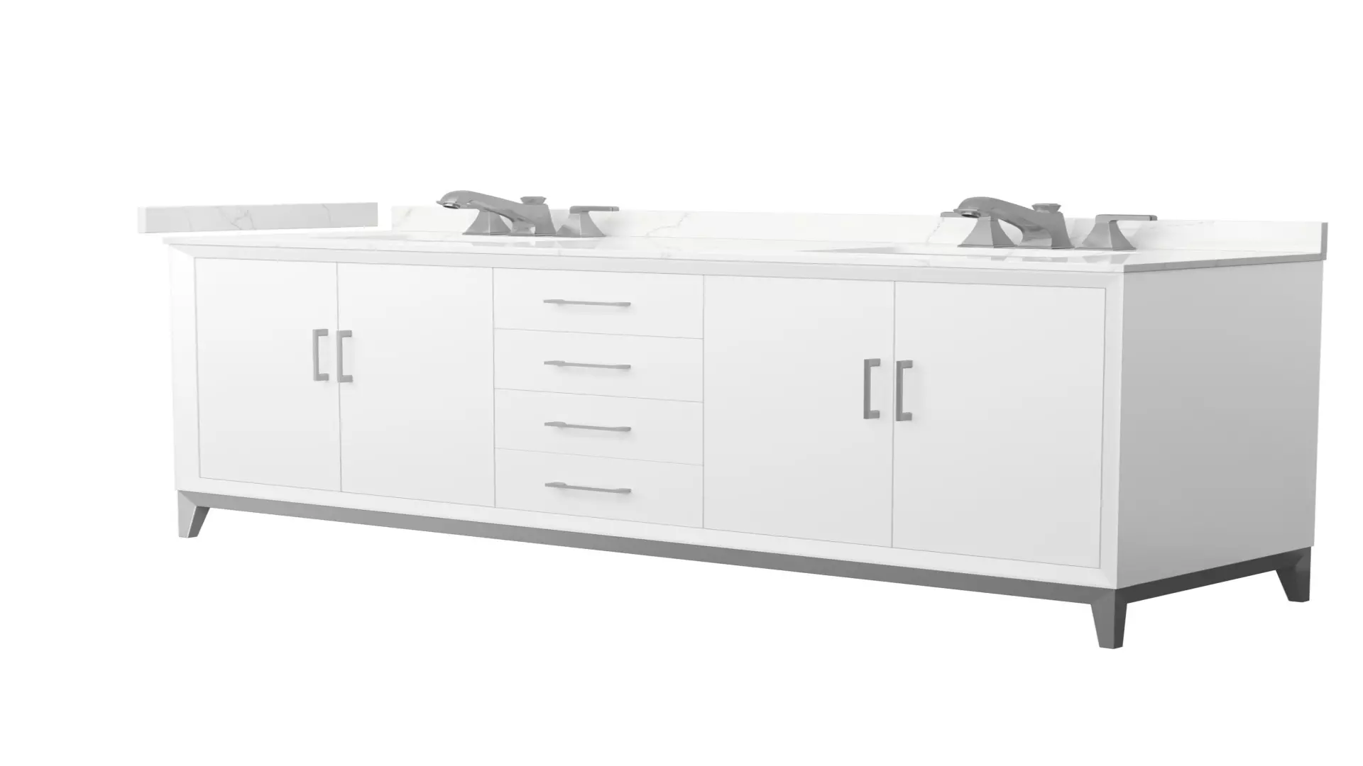 Amici 72 Inch Double Bathroom Vanity in White, Giotto Quartz Countertop, Undermount Square Sinks (3-Hole), Brushed Nickel Trim material