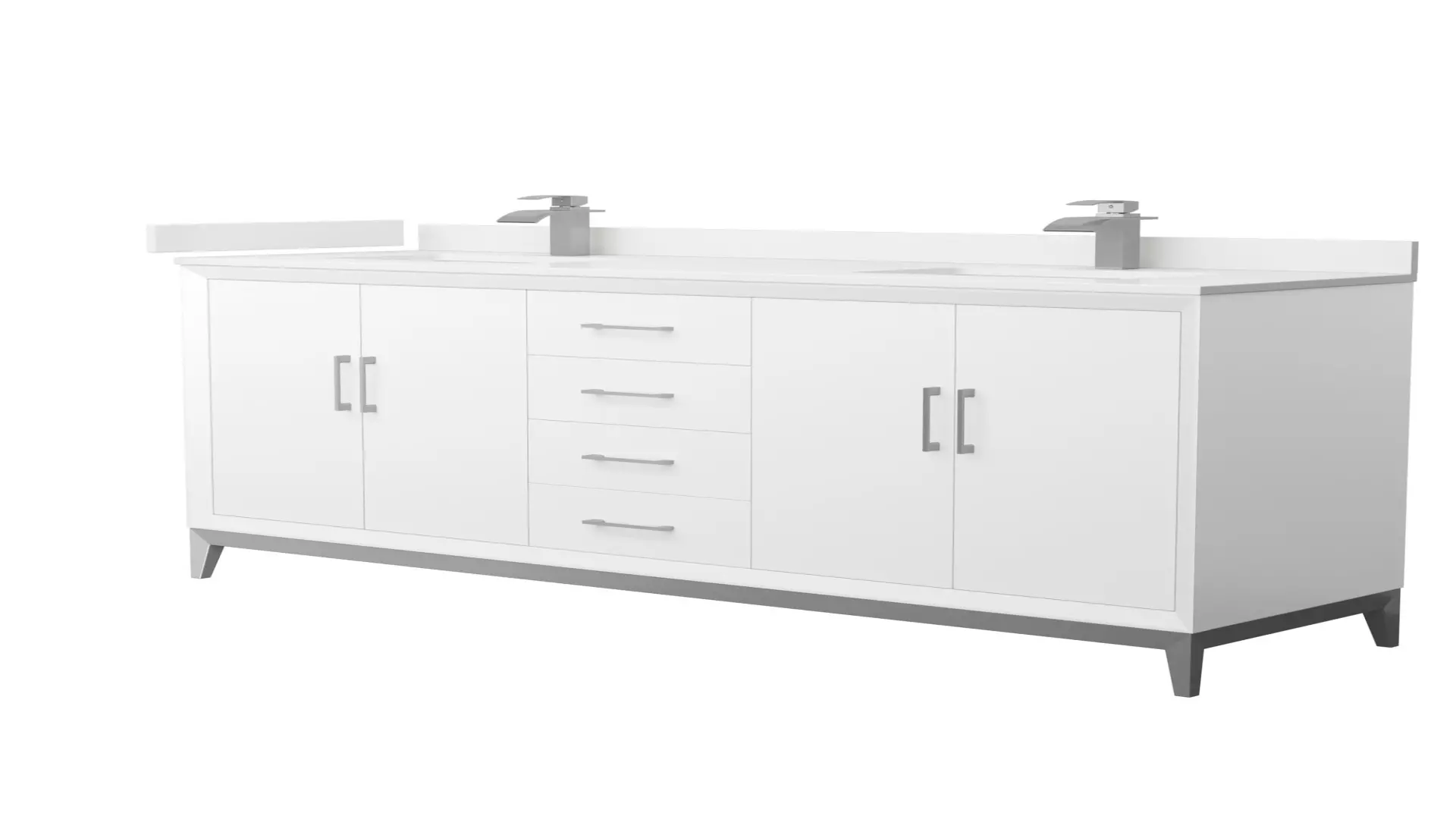 Amici 72 Inch Double Bathroom Vanity in White, White Quartz Countertop, Undermount Square Sinks (1-Hole), Brushed Nickel Trim material