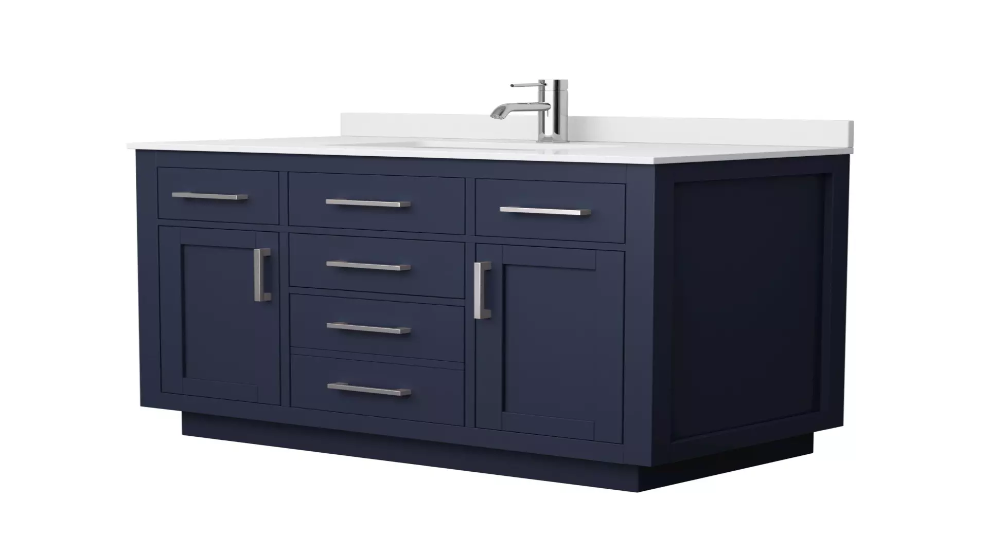 Beckett 42 Inch Single Bathroom Vanity with Toe Kick in Dark Blue, White Cultured Marble Countertop, Undermount Square Sink, Brushed Nickel Trim material