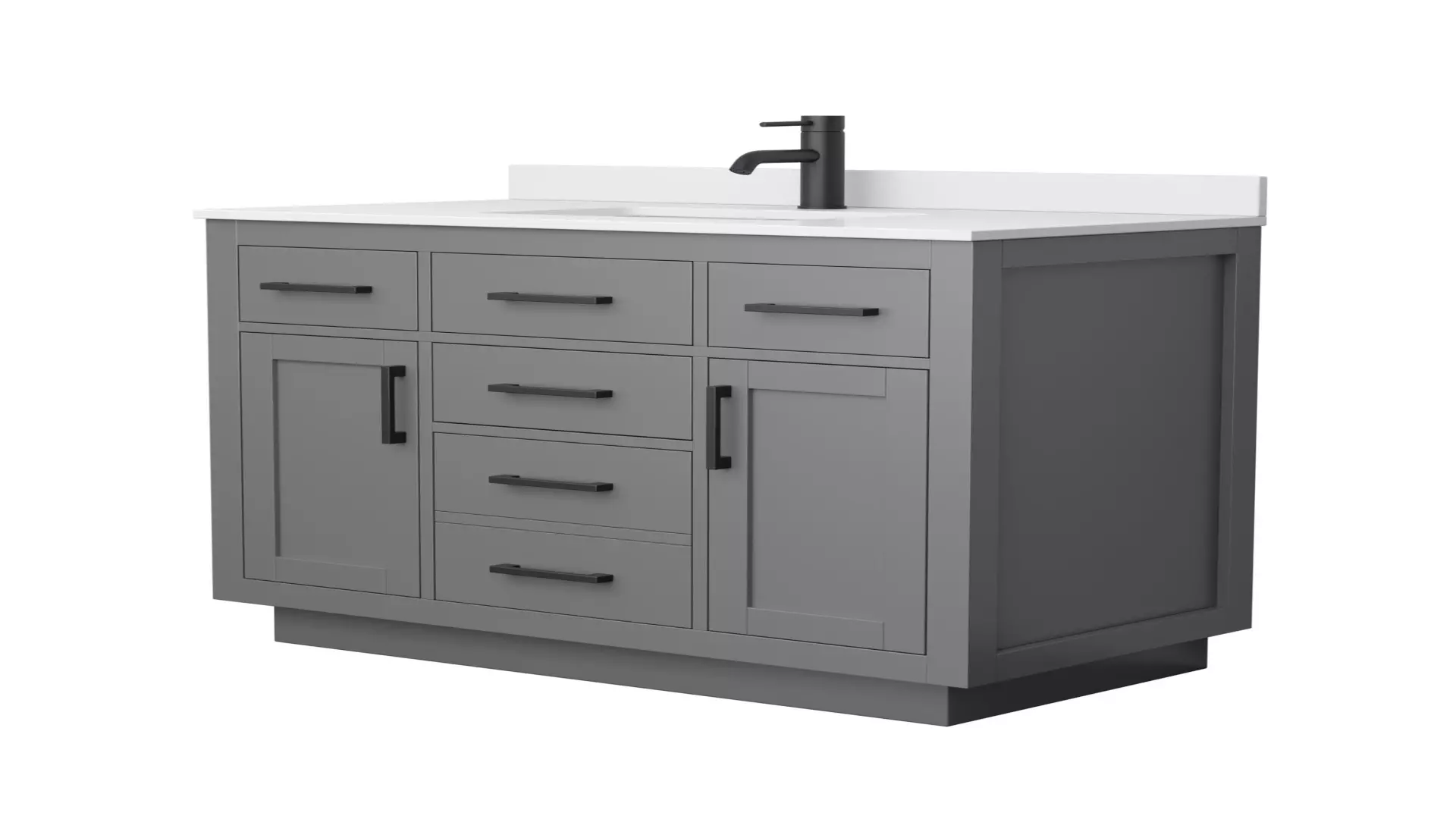 Beckett 42 Inch Single Bathroom Vanity with Toe Kick in Dark Gray, White Cultured Marble Countertop, Undermount Square Sink, Matte Black Trim material
