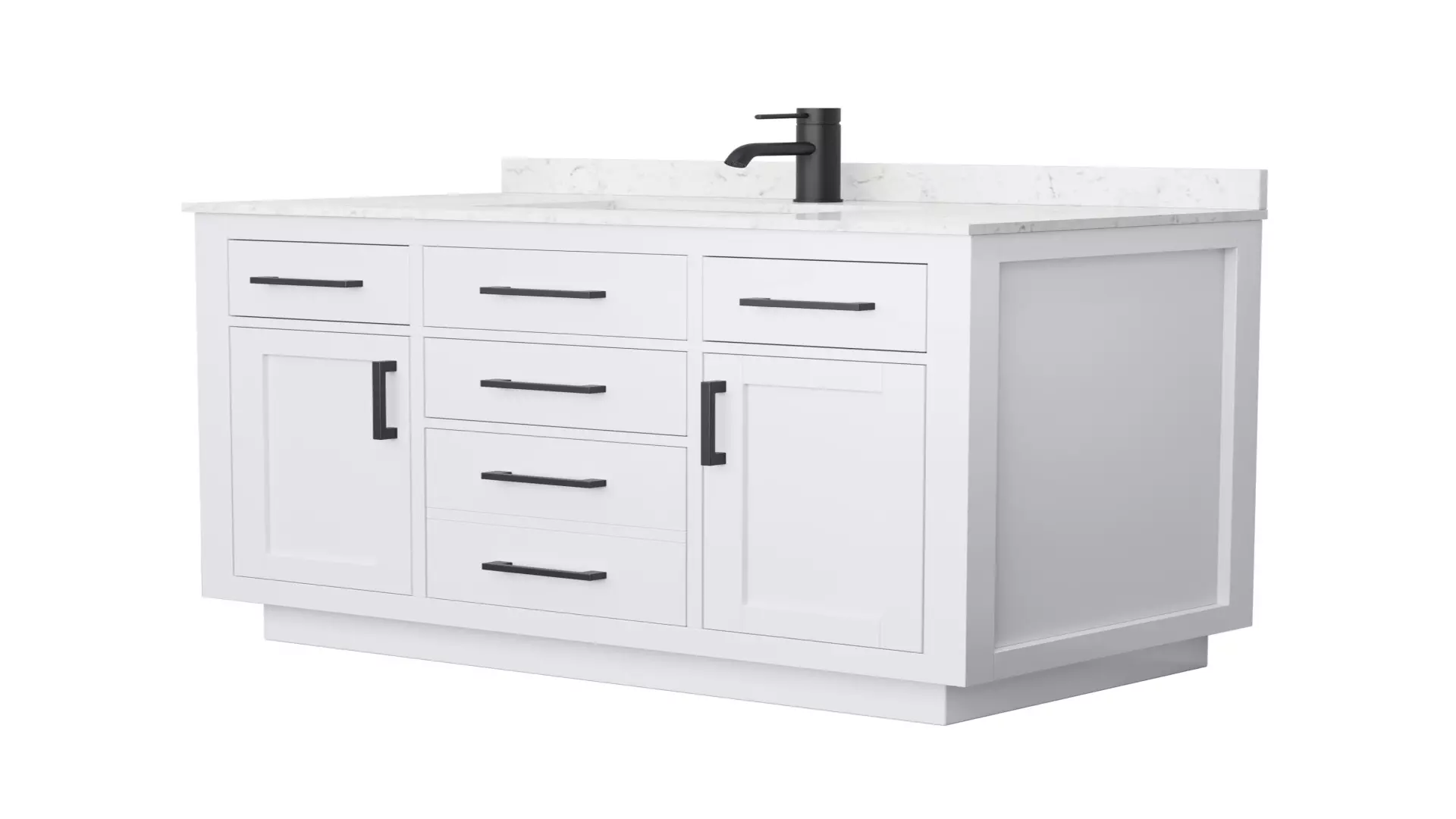 Beckett 42 Inch Single Bathroom Vanity with Toe Kick in White, Carrara Cultured Marble Countertop, Undermount Square Sink, Matte Black Trim material
